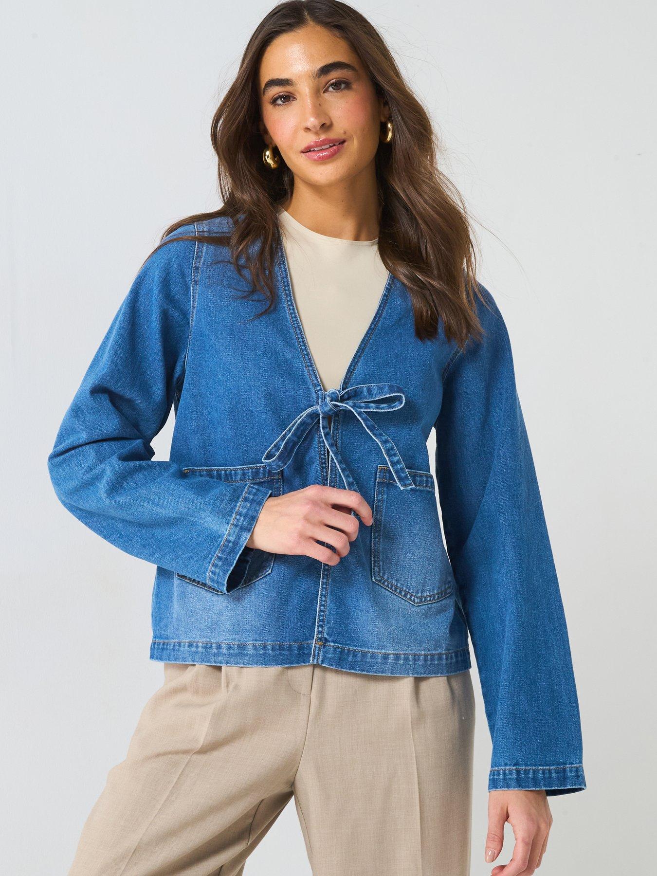 Only Tie Detail Denim Jacket - Blue