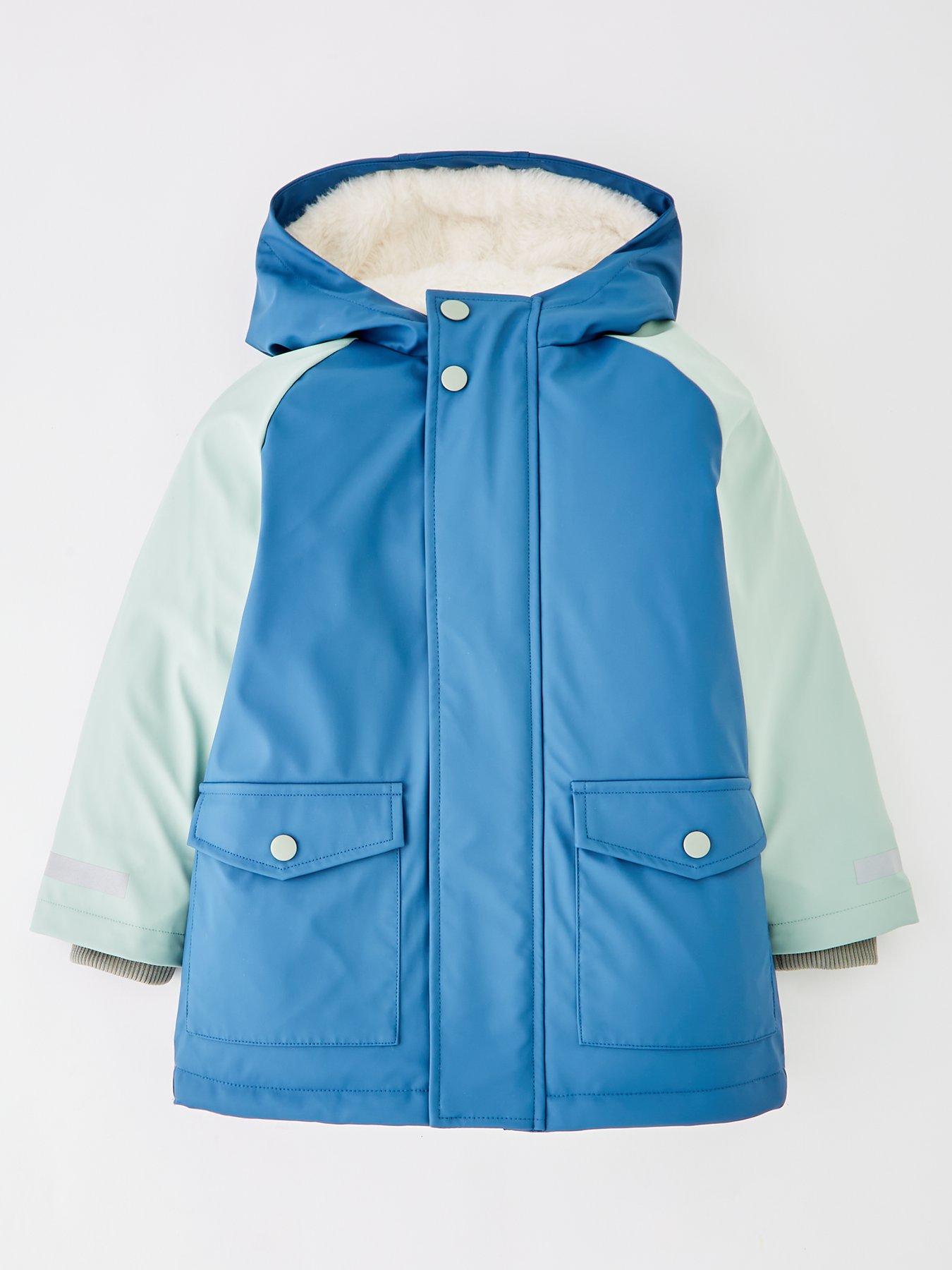 Mini V by Very Boys Fleece Lined Rain Mac - Blue