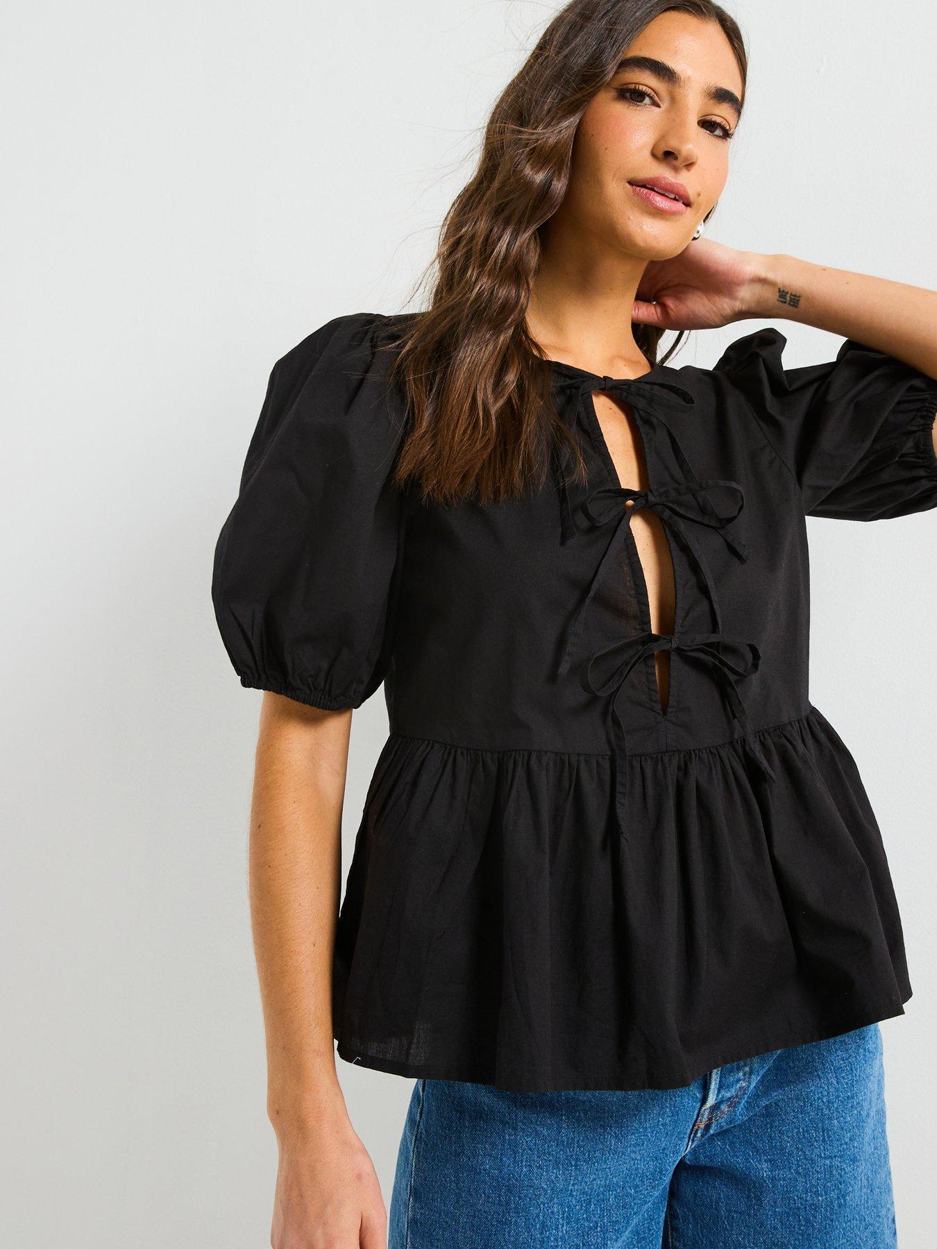 Image 1 of 5 of PIECES Tie Detail Blouse - Black