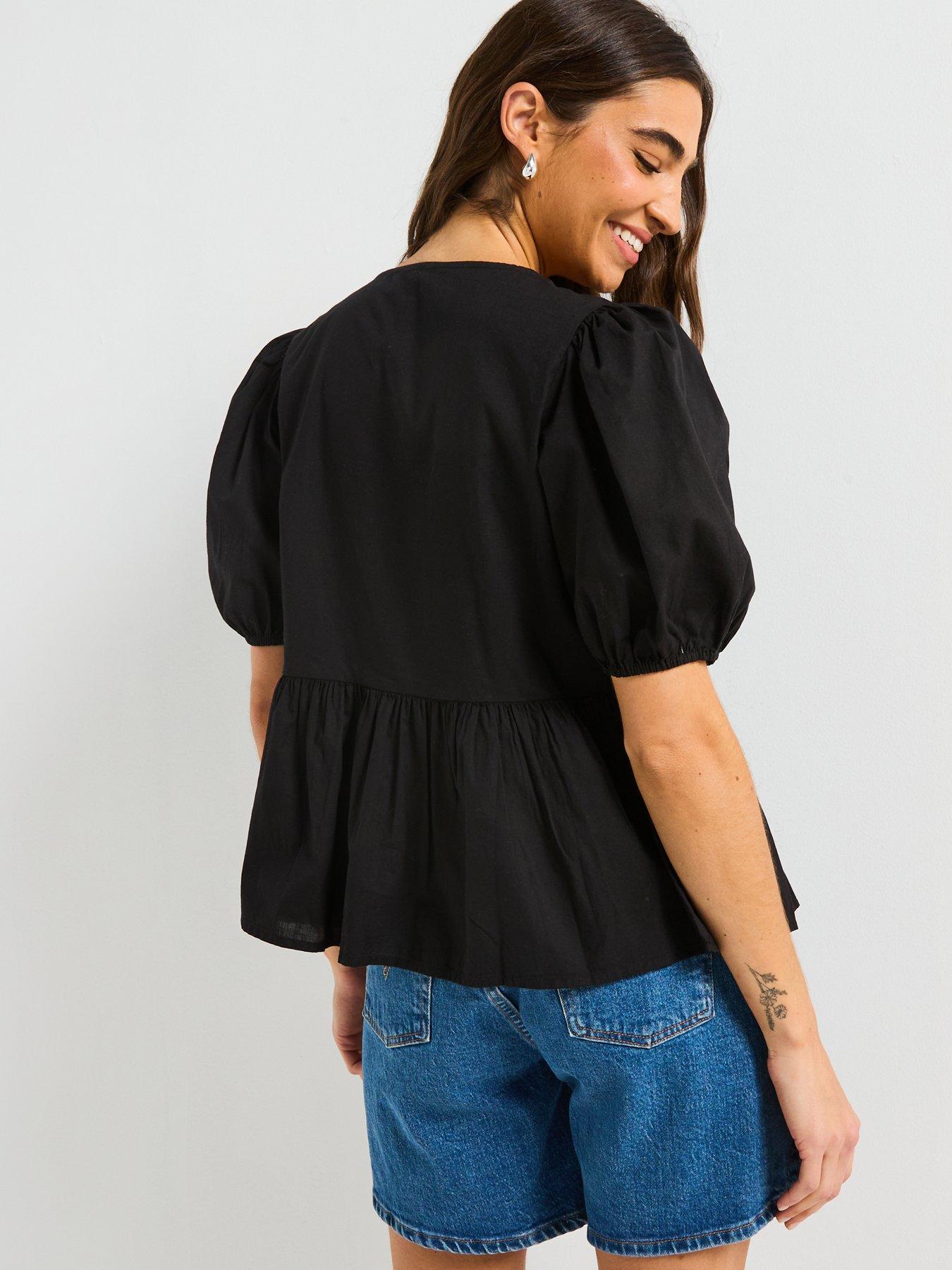 Image 2 of 5 of PIECES Tie Detail Blouse - Black