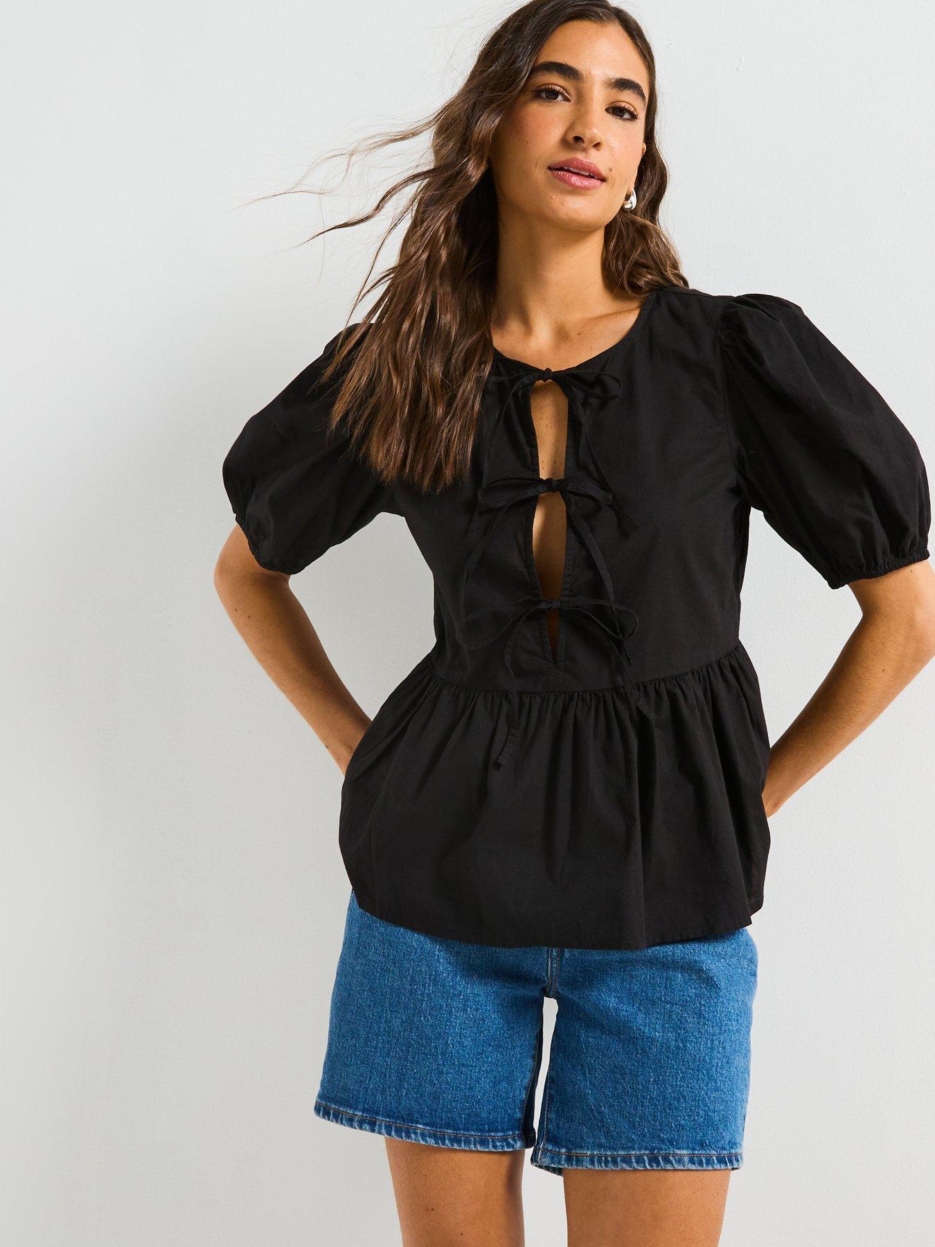 Image 5 of 5 of PIECES Tie Detail Blouse - Black
