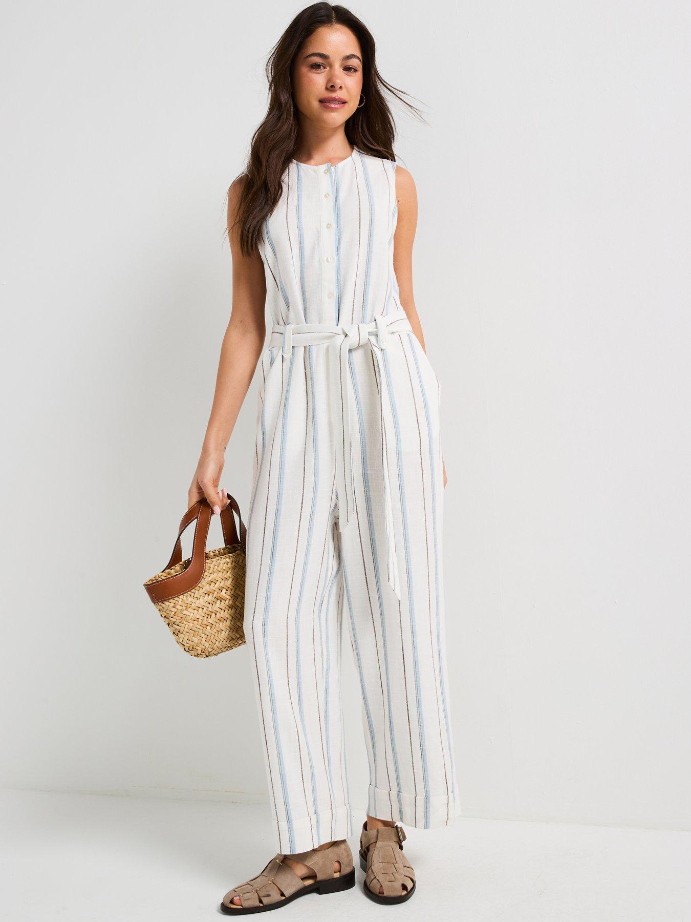 undefined Linen Belted Jumpsuit - Multi