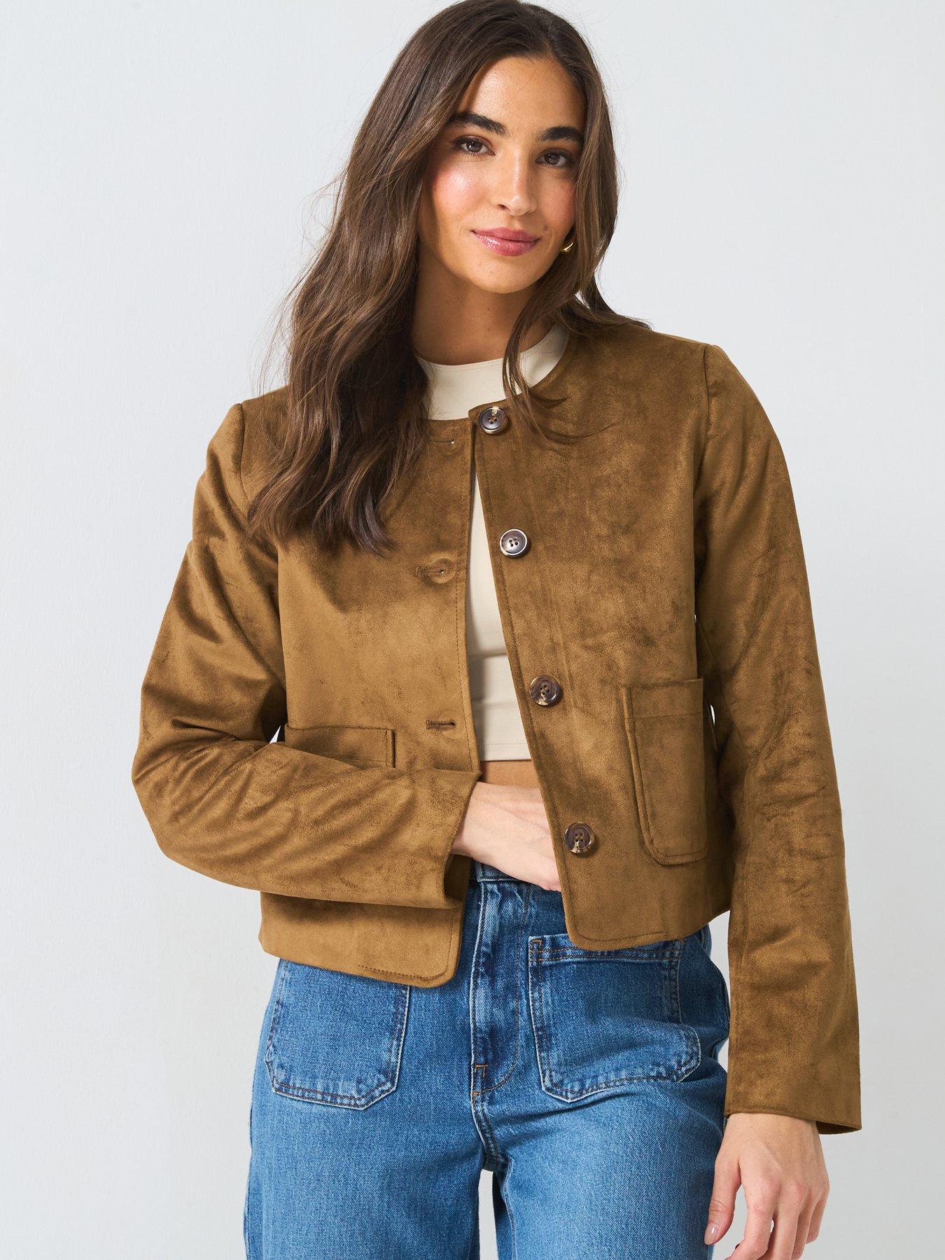 only-faux-suede-button-jacket-brownfront
