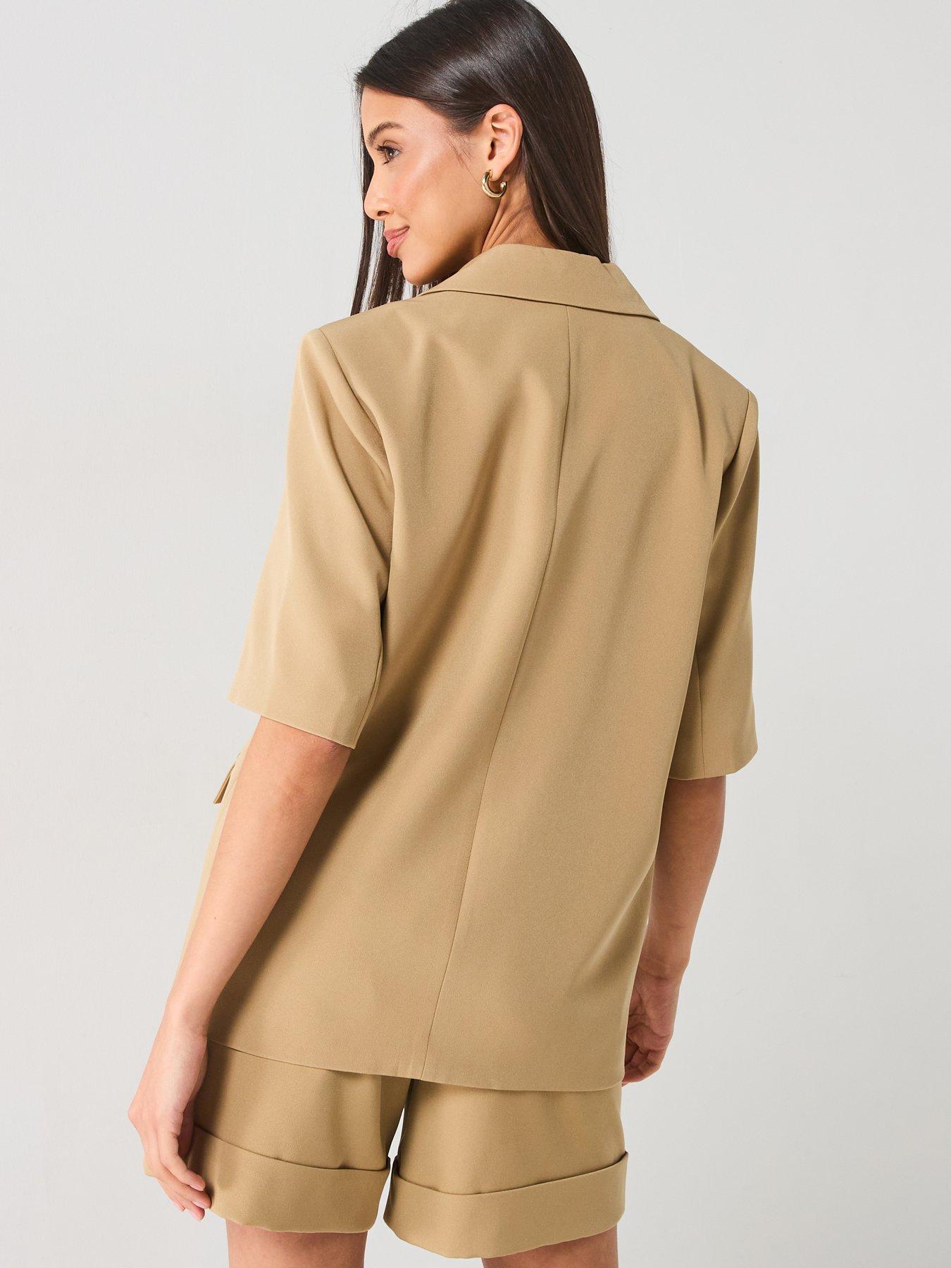 pieces-short-sleeve-blazer-brownstillFront
