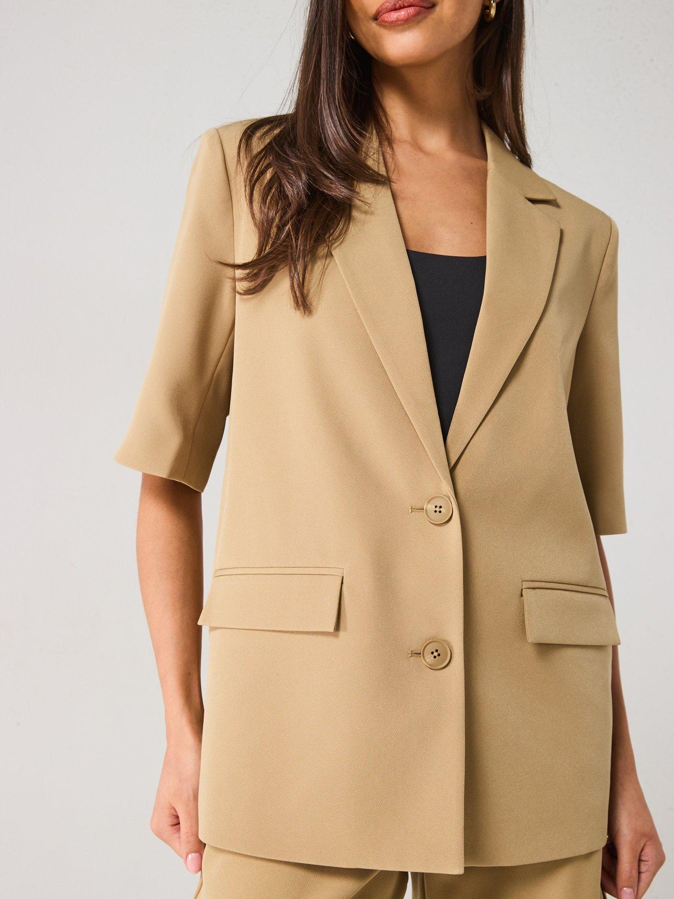 pieces-short-sleeve-blazer-brownoutfit