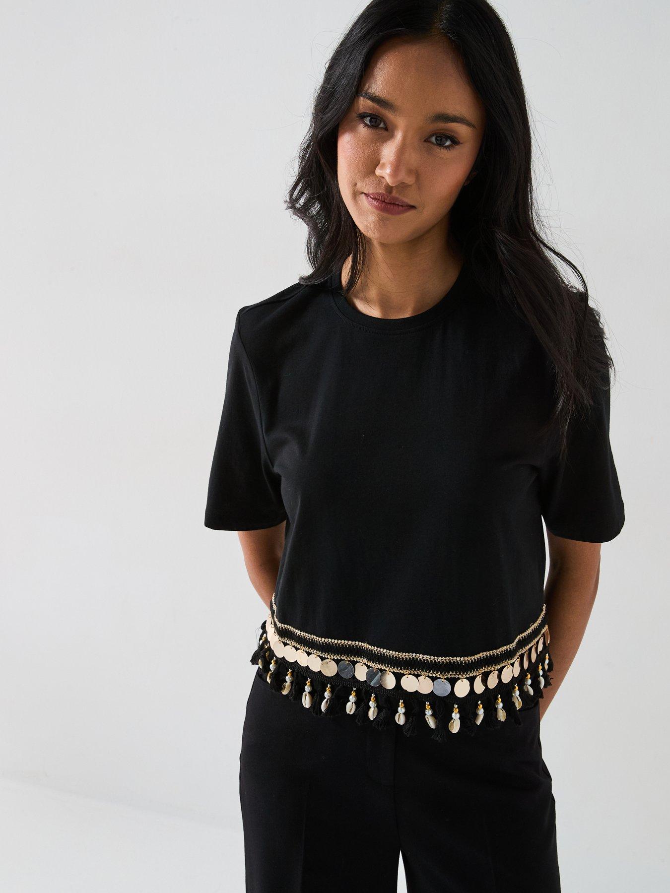 undefined Tassle Detail T-Shirt - Black