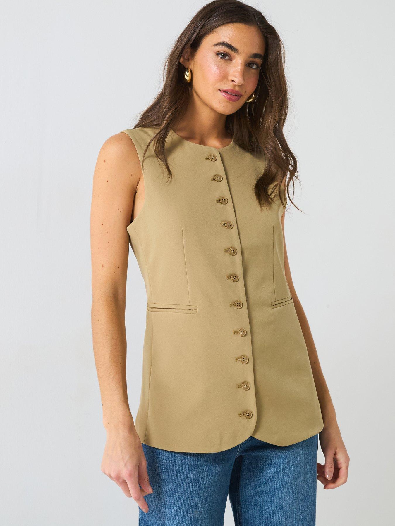Image of PIECES Round Neck Waistcoat - Sand