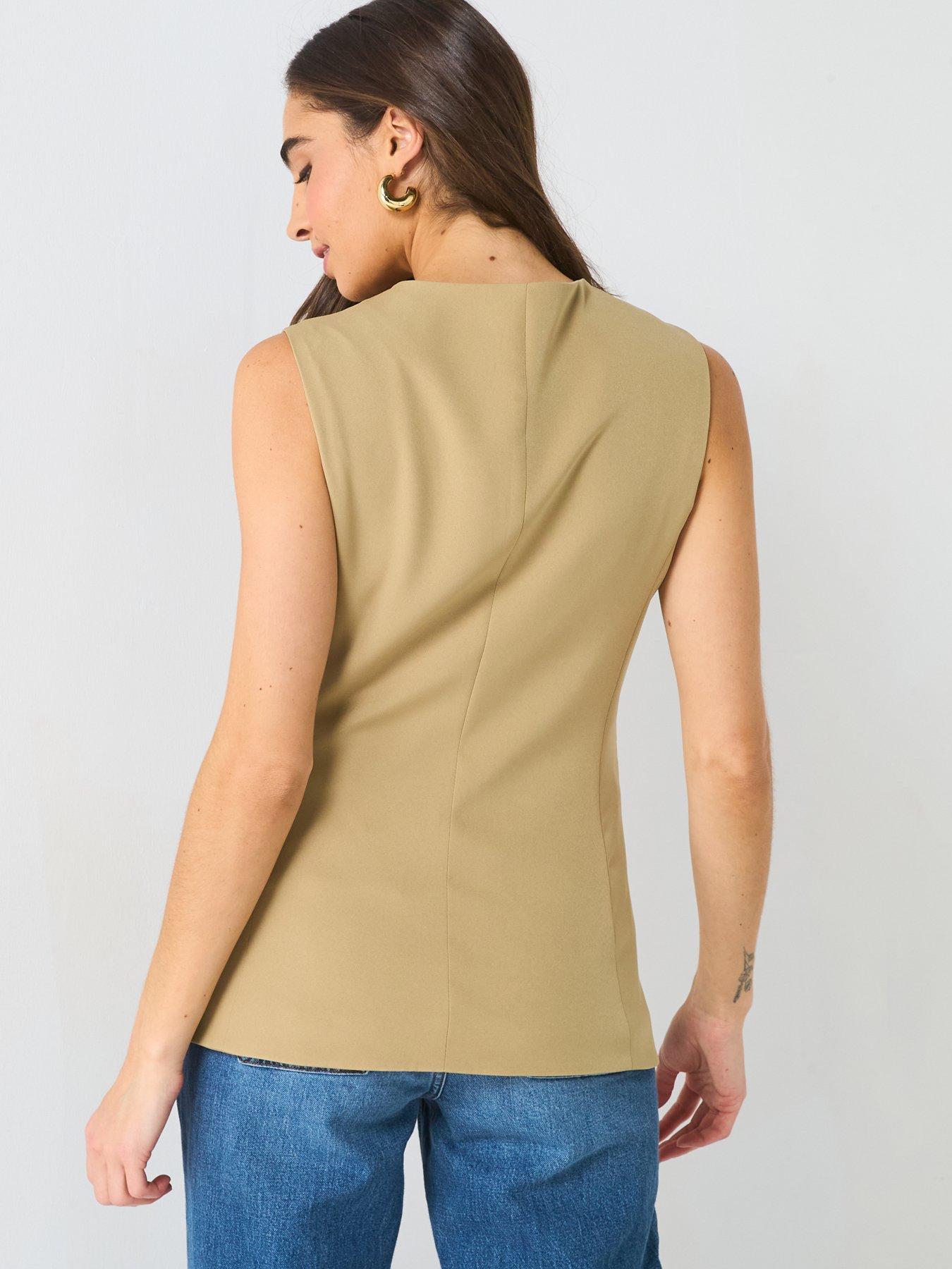 Image 2 of 4 of PIECES Round Neck Waistcoat - Sand