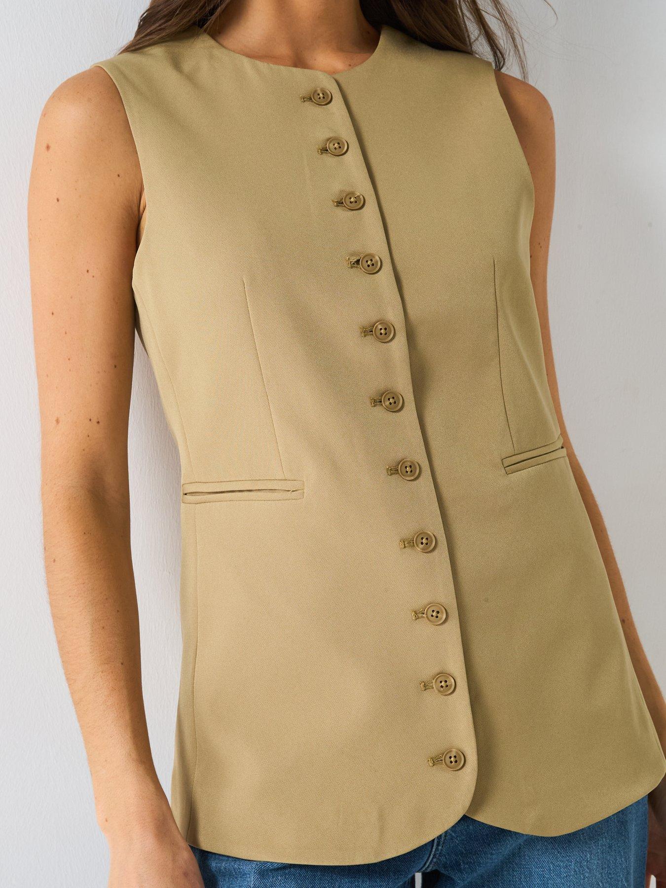 Image 4 of 4 of PIECES Round Neck Waistcoat - Sand