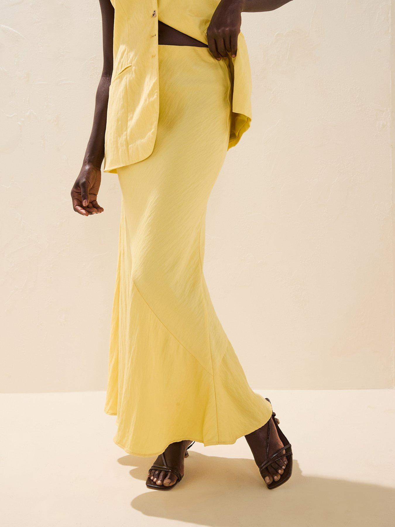 undefined High Rise Midi Skirt - Yellow