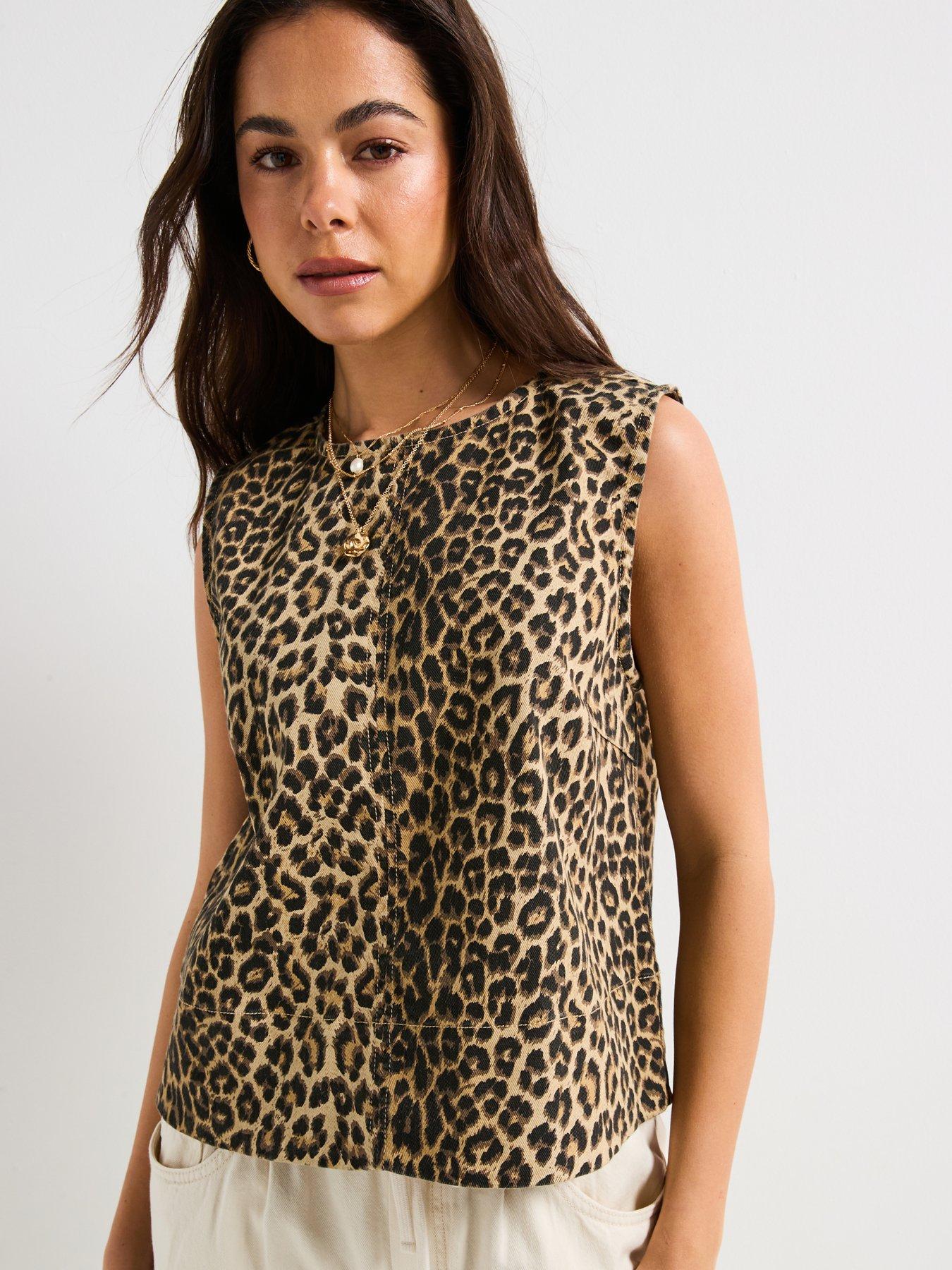 pieces-leopard-print-denim-waistcoat-multi