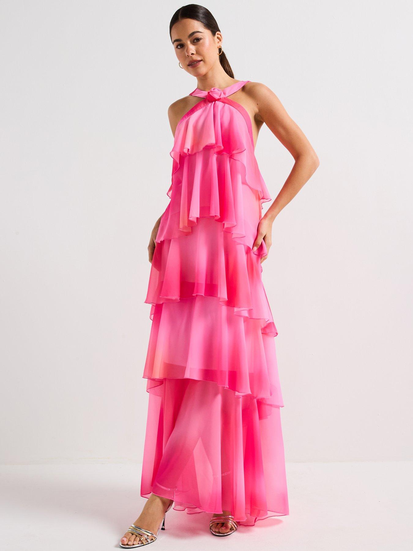 Image 1 of 6 of Vero Moda Ruffle Halter Neck Maxi Dress - Multi