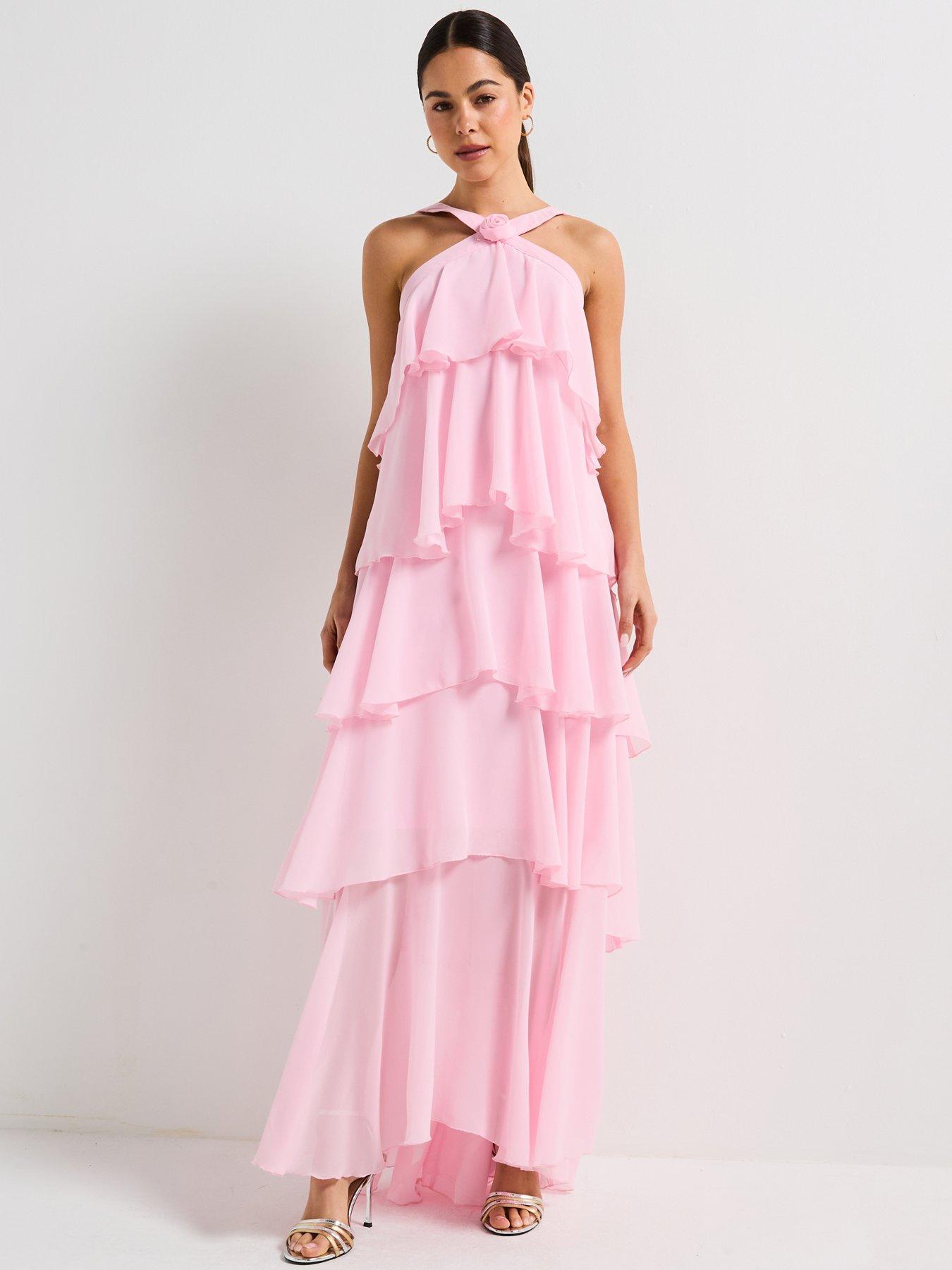 Image 1 of 6 of Vero Moda Ruffle Halter Neck Maxi Dress - Pink