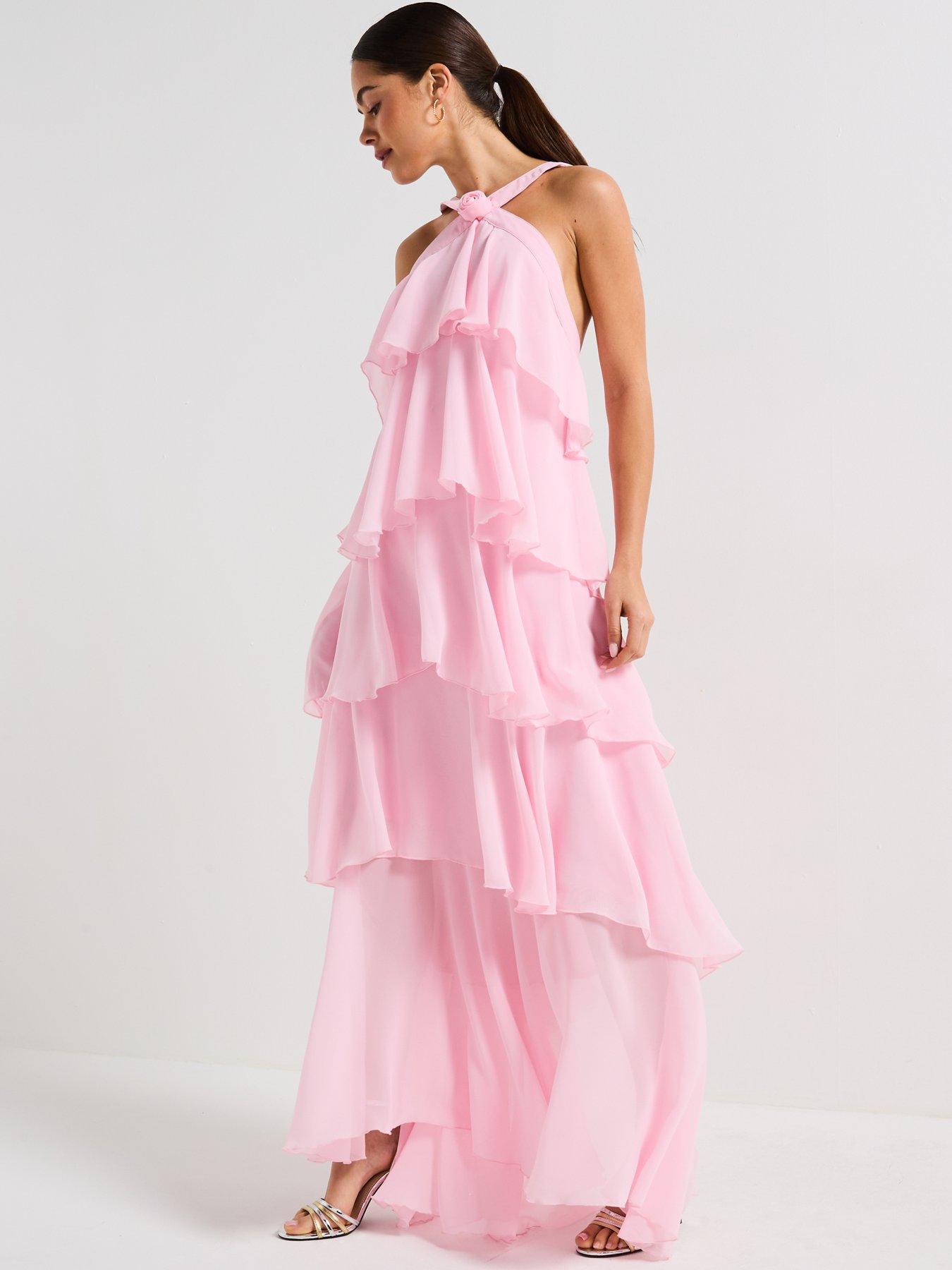 Image 3 of 6 of Vero Moda Ruffle Halter Neck Maxi Dress - Pink