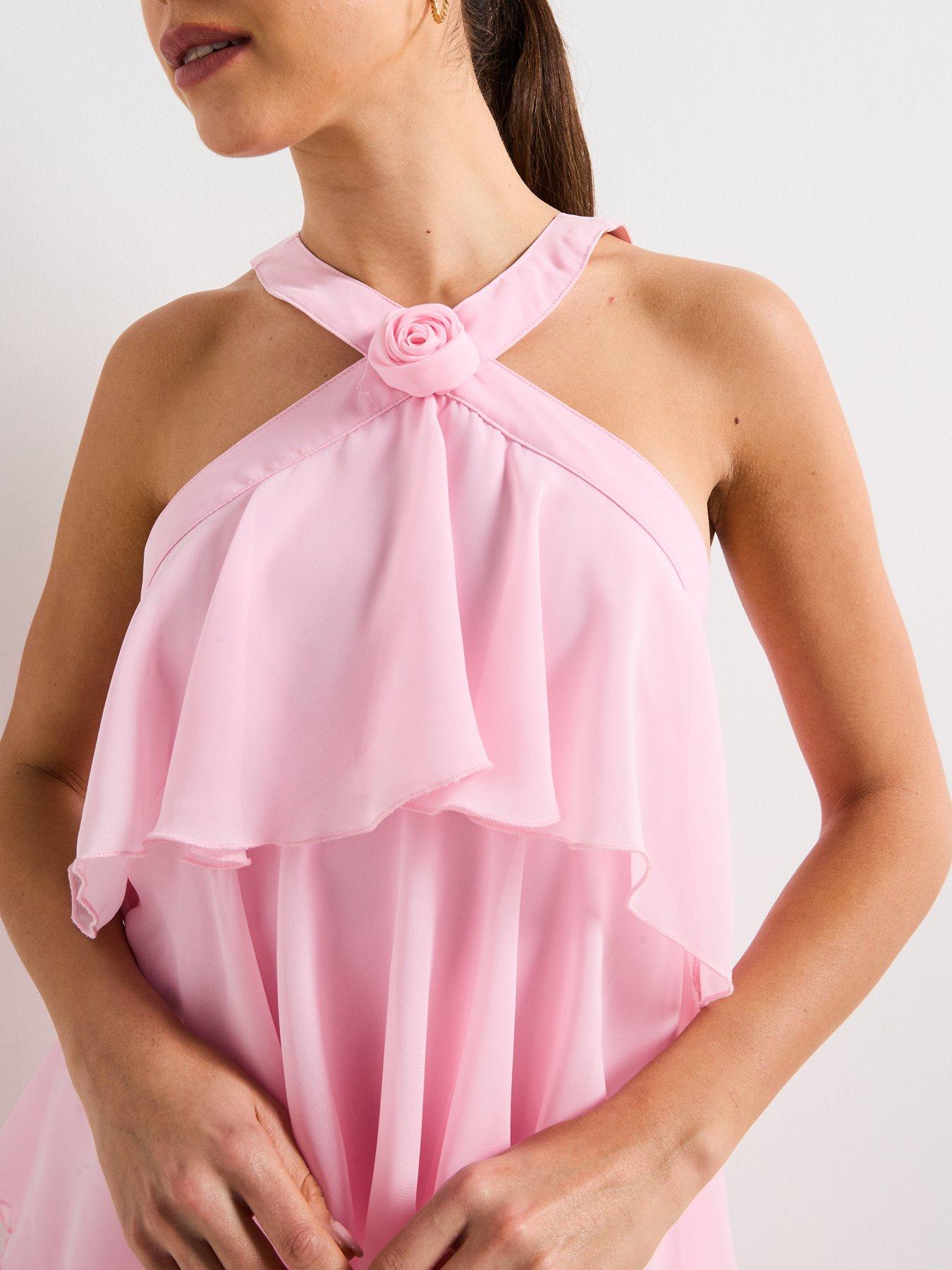 Image 4 of 6 of Vero Moda Ruffle Halter Neck Maxi Dress - Pink