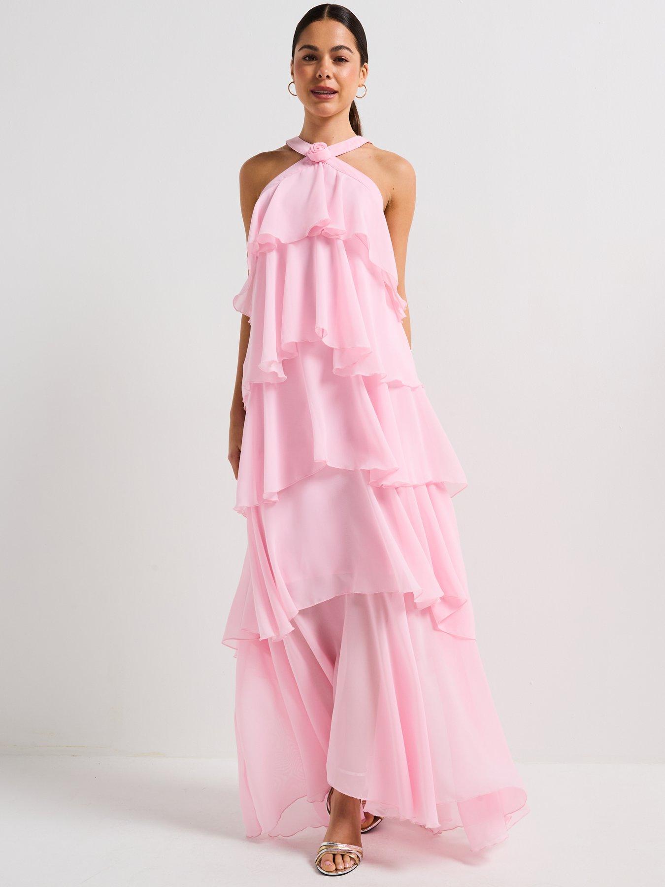 Image 5 of 6 of Vero Moda Ruffle Halter Neck Maxi Dress - Pink