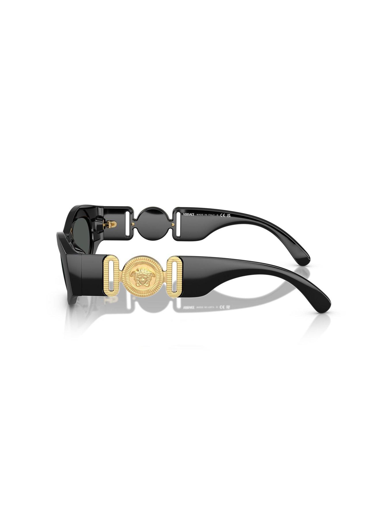 Image 2 of 4 of VERSACE Oval Sunglasses Black With Gold Banded Detail