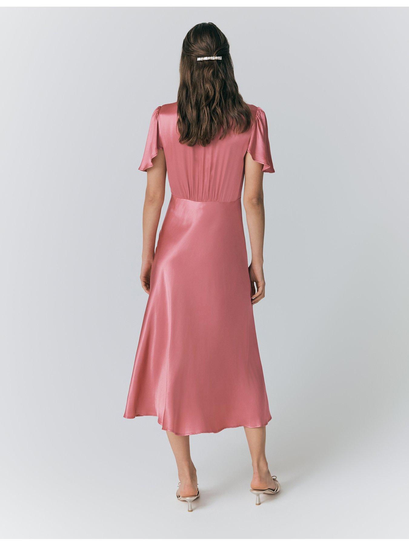 ghost-grace-satin-button-v-neck-dress-rosestillFront