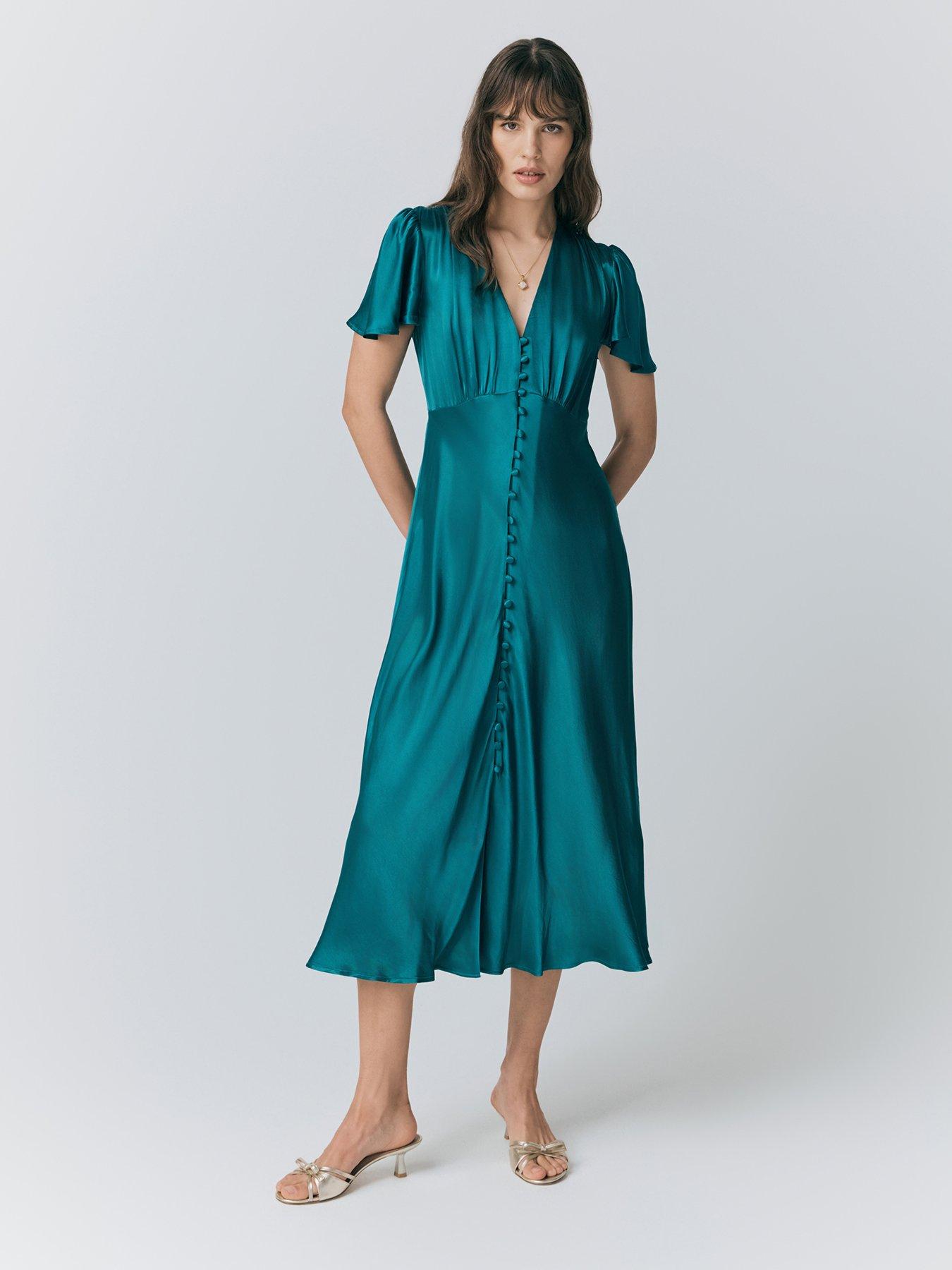 ghost-grace-satin-button-v-neck-dress-emerald-sea