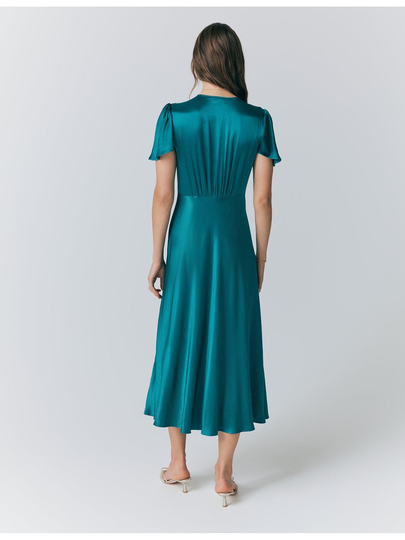 ghost-grace-satin-button-v-neck-dress-emerald-seastillFront