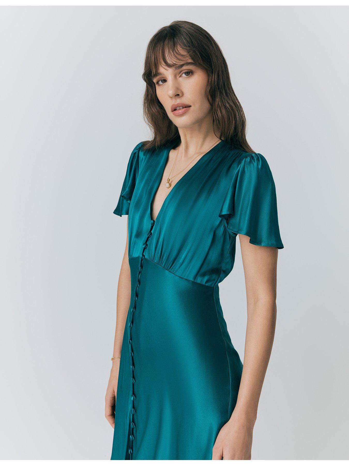 green ghost dress A Line V Neck Backless Dark Green Long Prom Dresses, Simple V Neck Dar –  Shiny Party