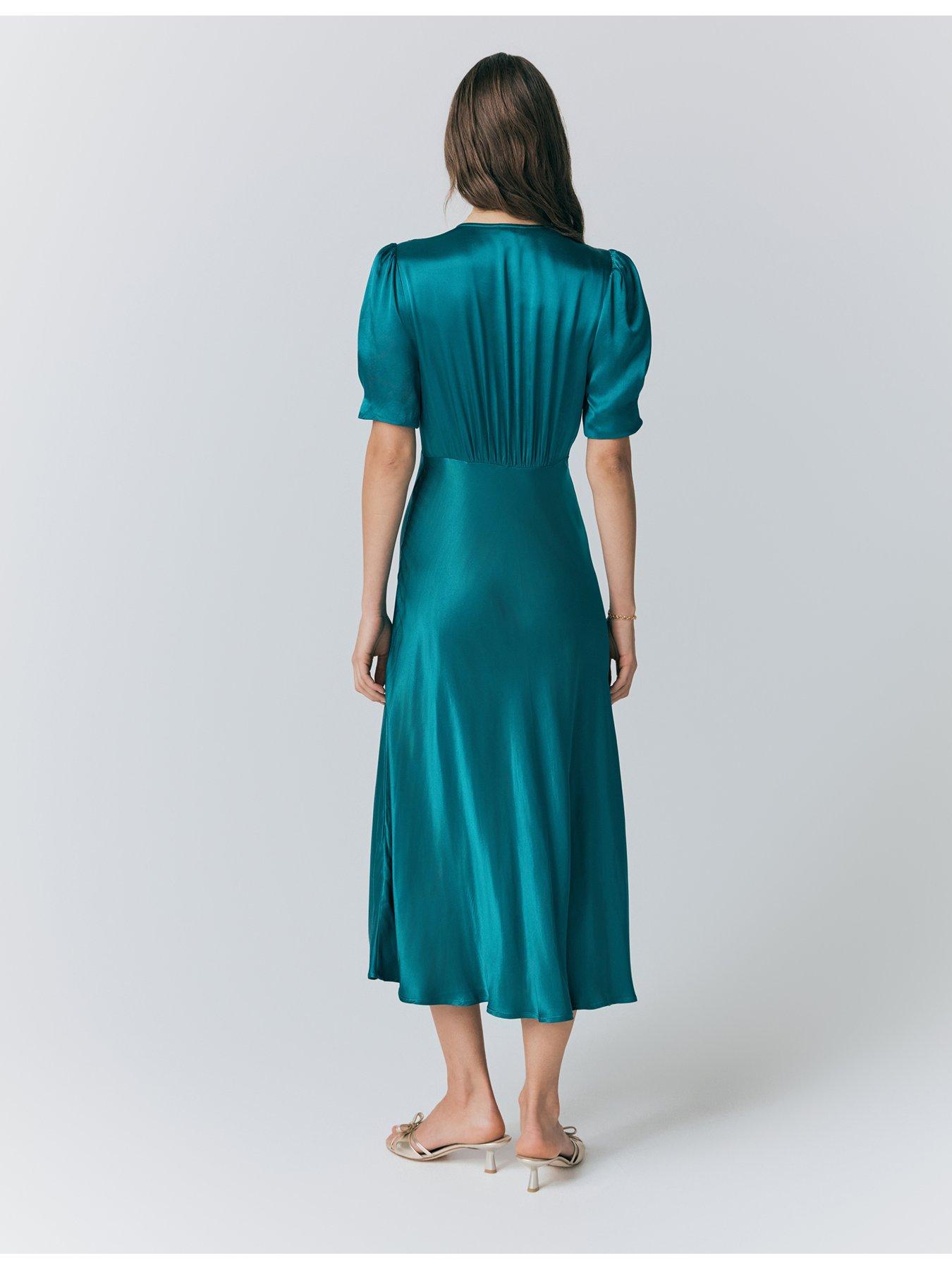 ghost-madison-satin-button-through-dress-emerald-seastillFront