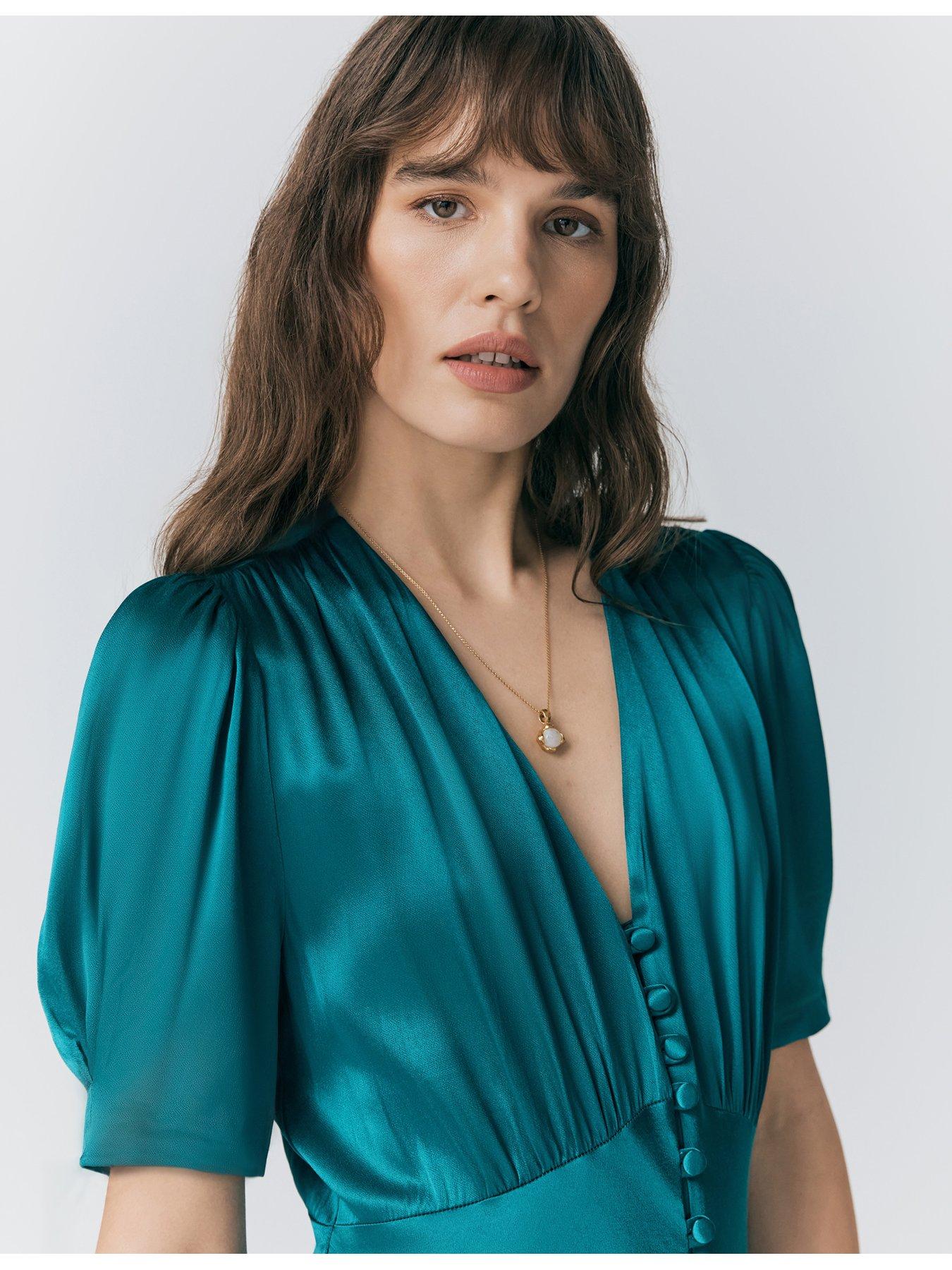 ghost-madison-satin-button-through-dress-emerald-seaoutfit