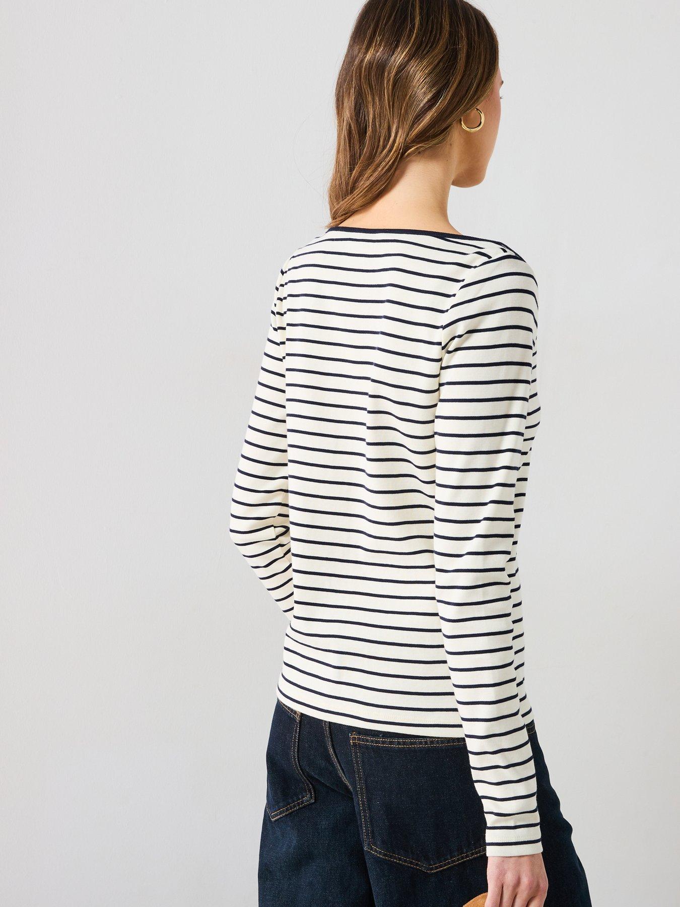 Image 2 of 6 of Mango Striped Boat Neck T-Shirt - White