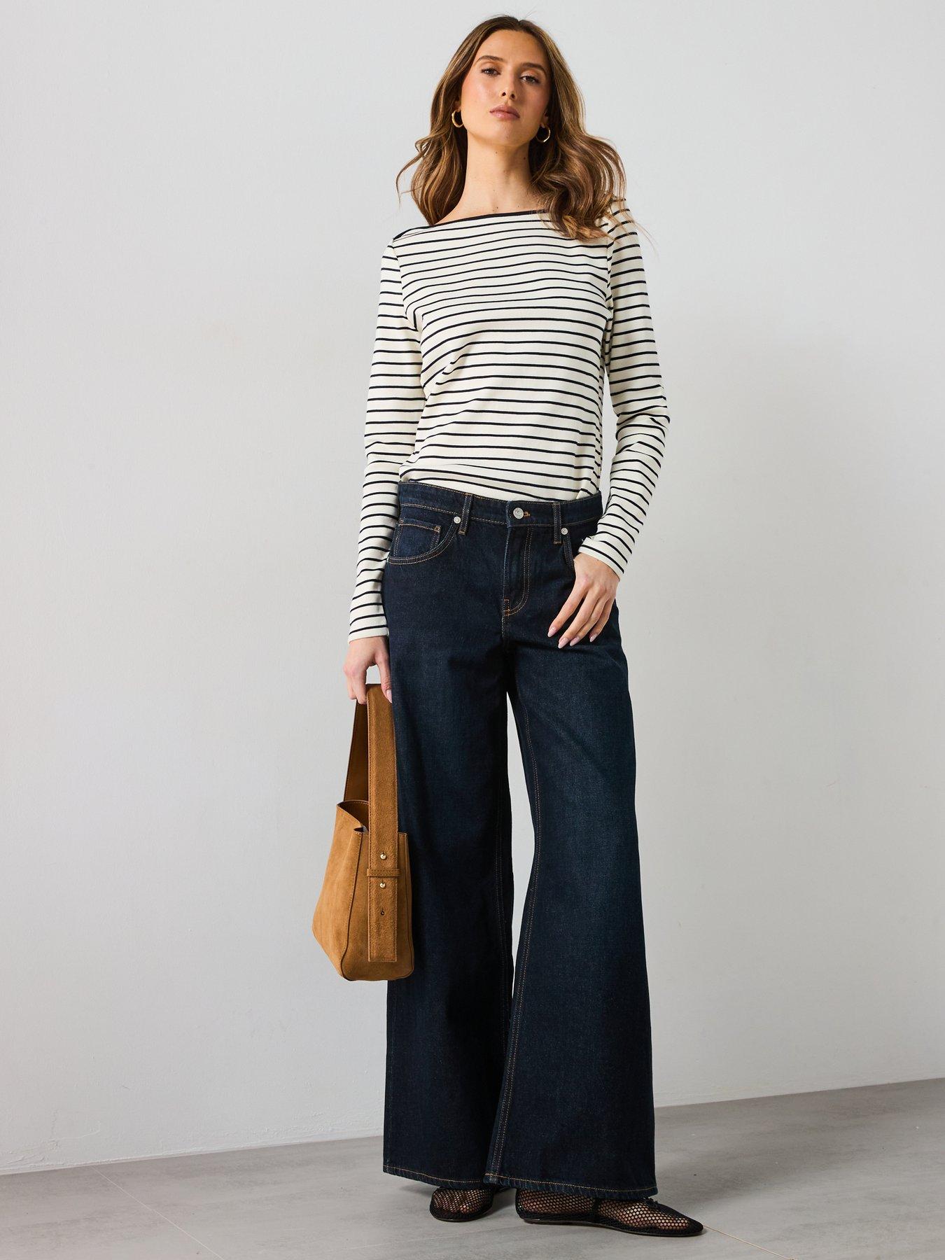 Image 3 of 6 of Mango Striped Boat Neck T-Shirt - White