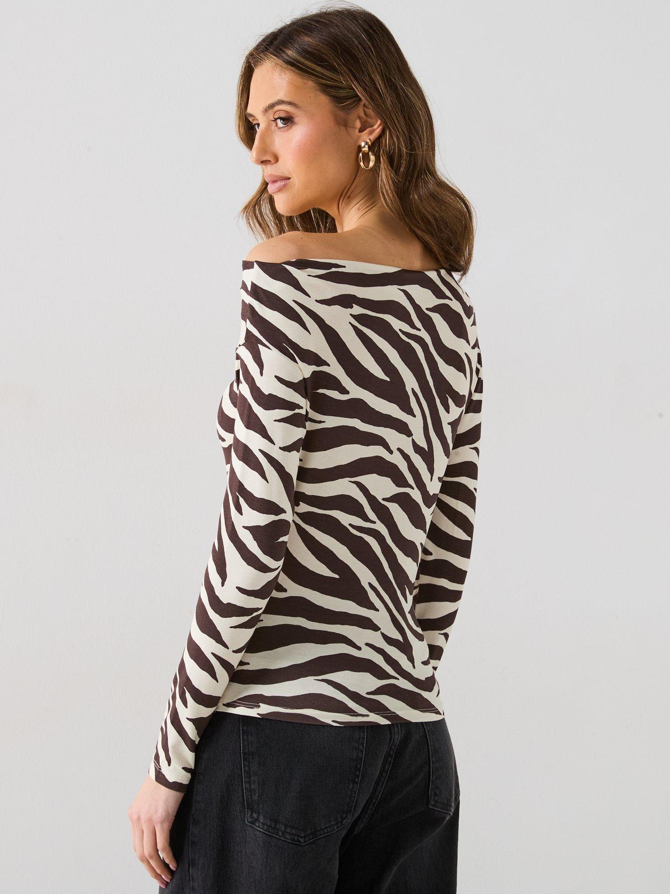 Image 2 of 6 of Mango Zebra Print Asymmetrical Neck T Shirt
