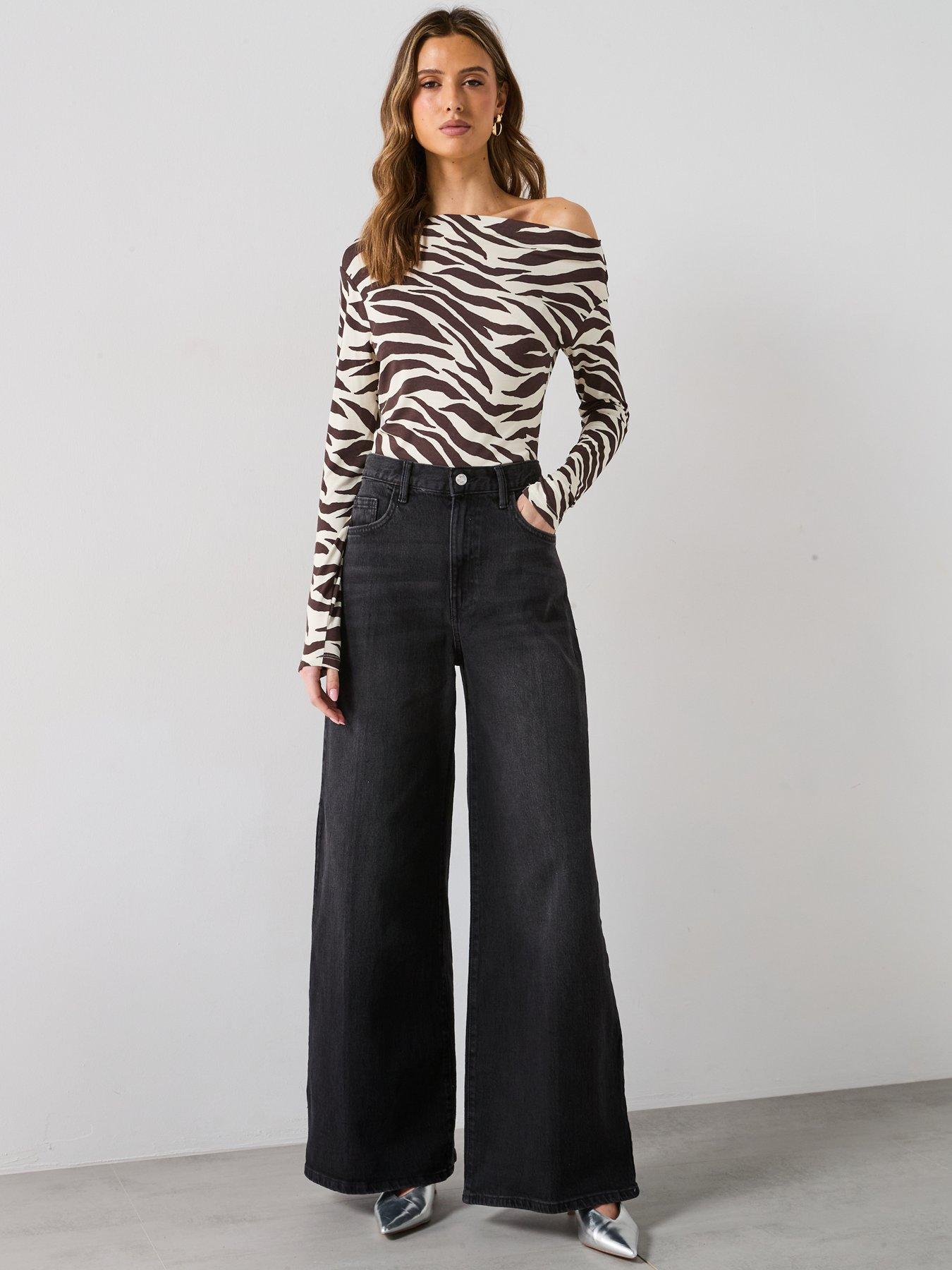 Image 3 of 6 of Mango Zebra Print Asymmetrical Neck T Shirt