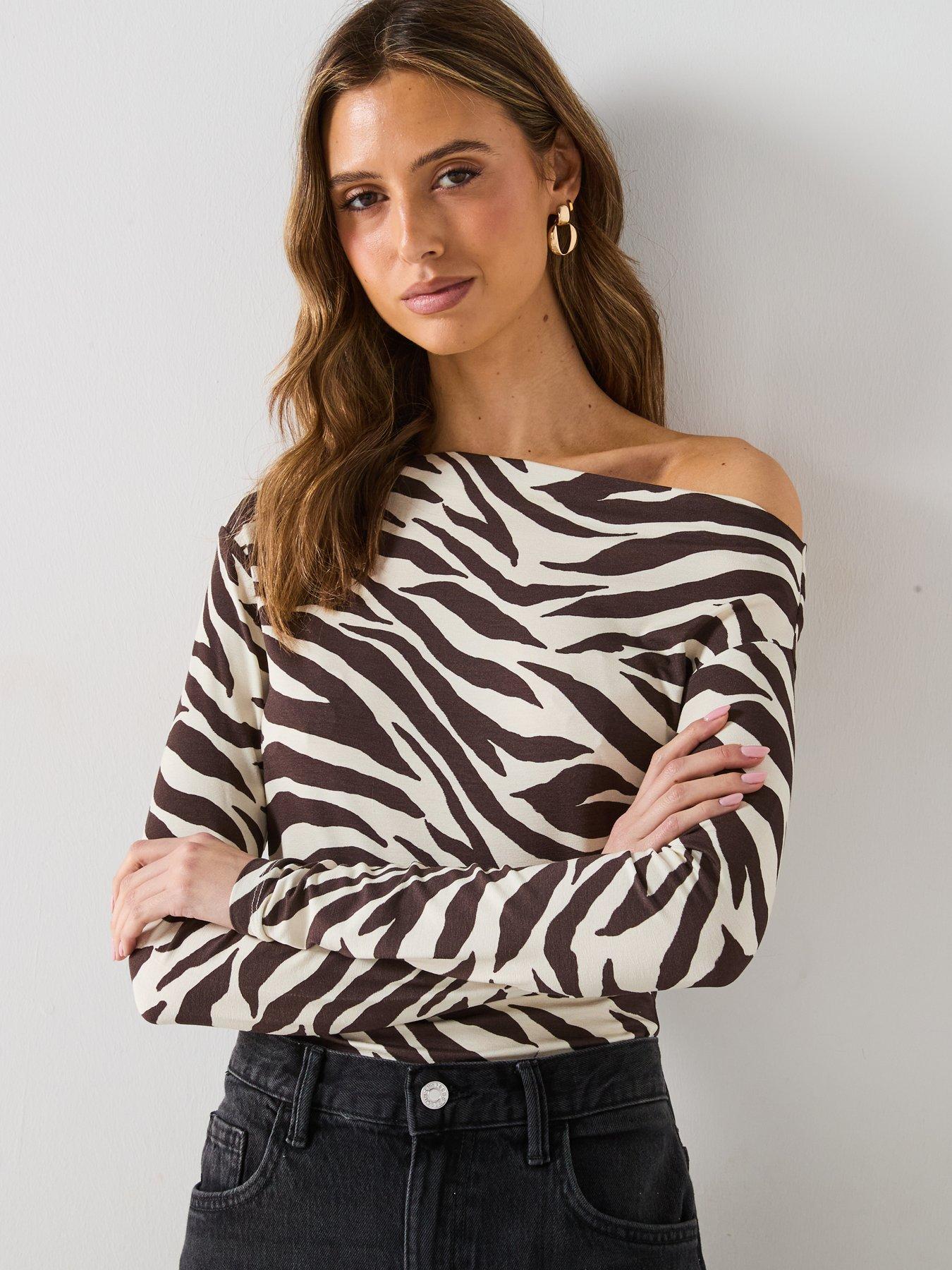 Image 4 of 6 of Mango Zebra Print Asymmetrical Neck T Shirt