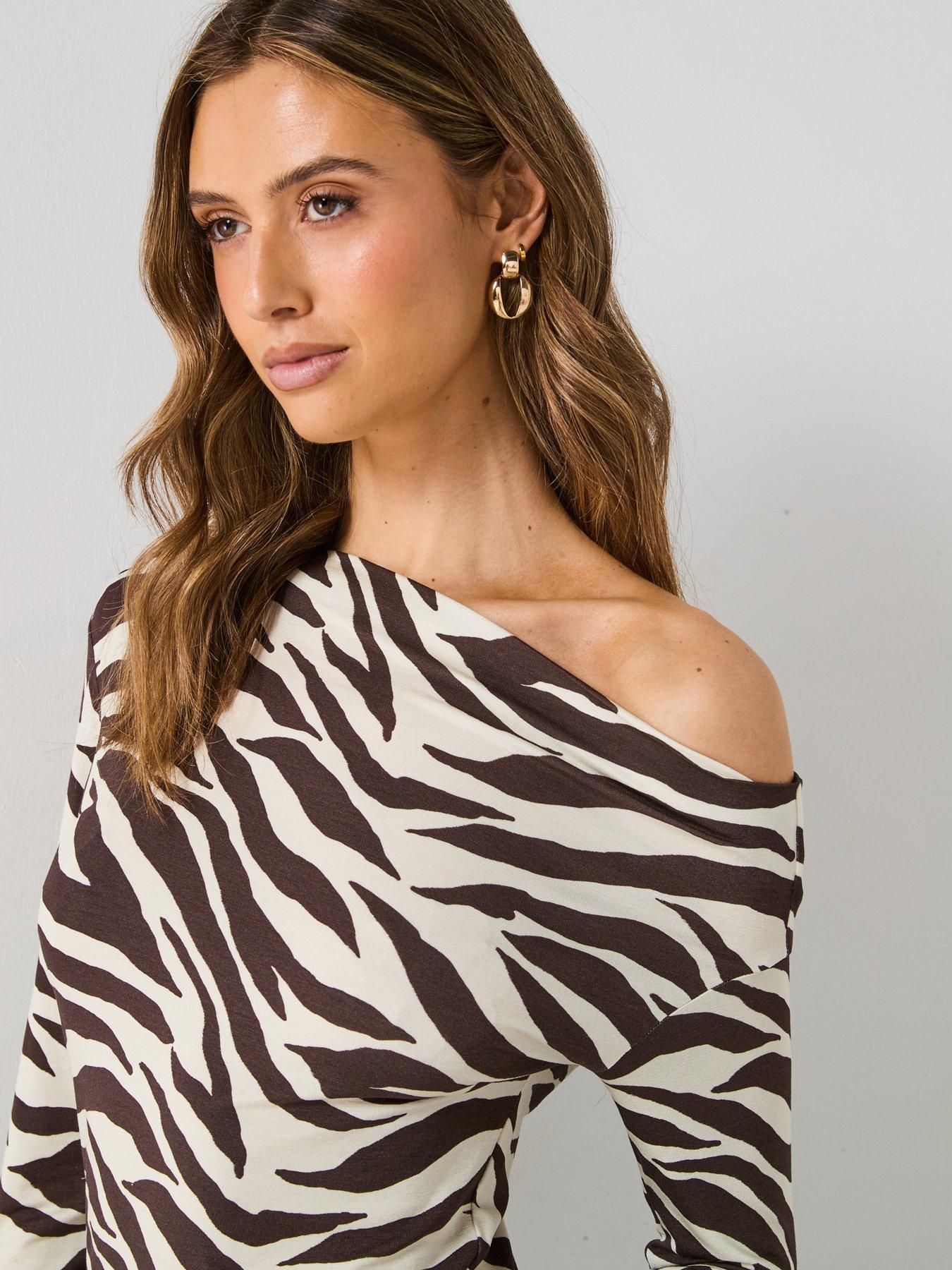 Image 5 of 6 of Mango Zebra Print Asymmetrical Neck T Shirt