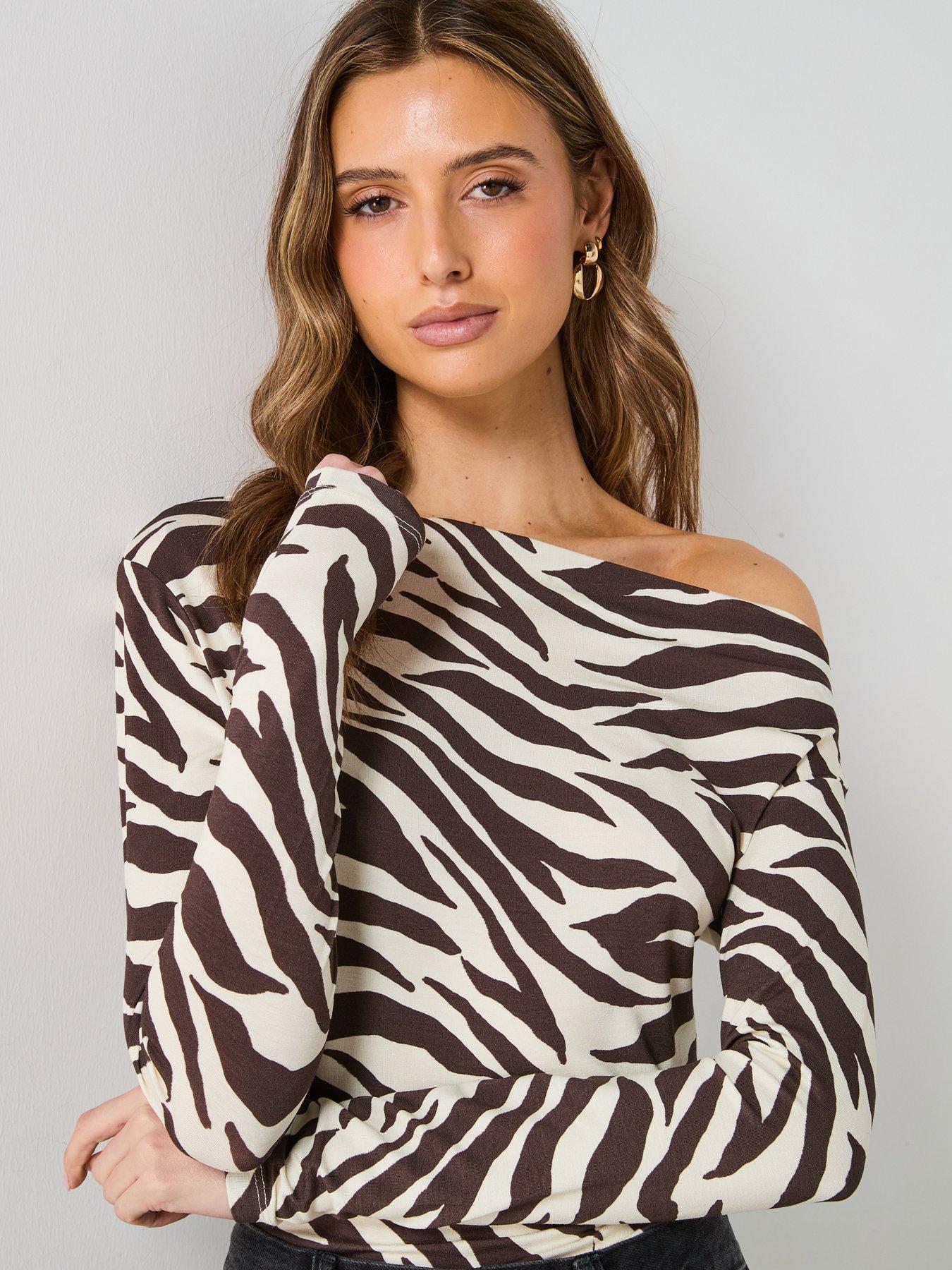 Image 6 of 6 of Mango Zebra Print Asymmetrical Neck T Shirt