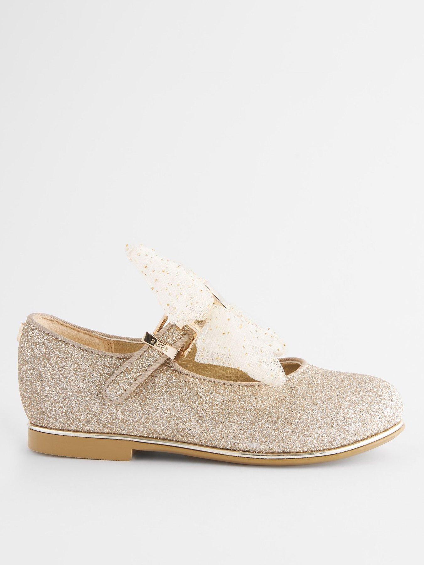 Image 1 of 4 of Ted Baker Glitter Shoes With Bow - Gold