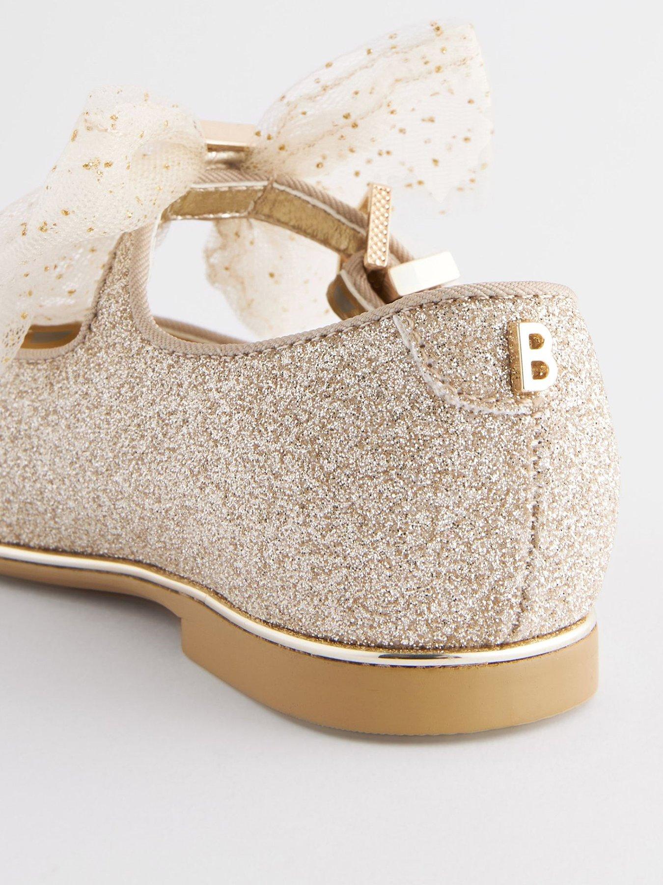 Image 2 of 4 of Ted Baker Glitter Shoes With Bow - Gold