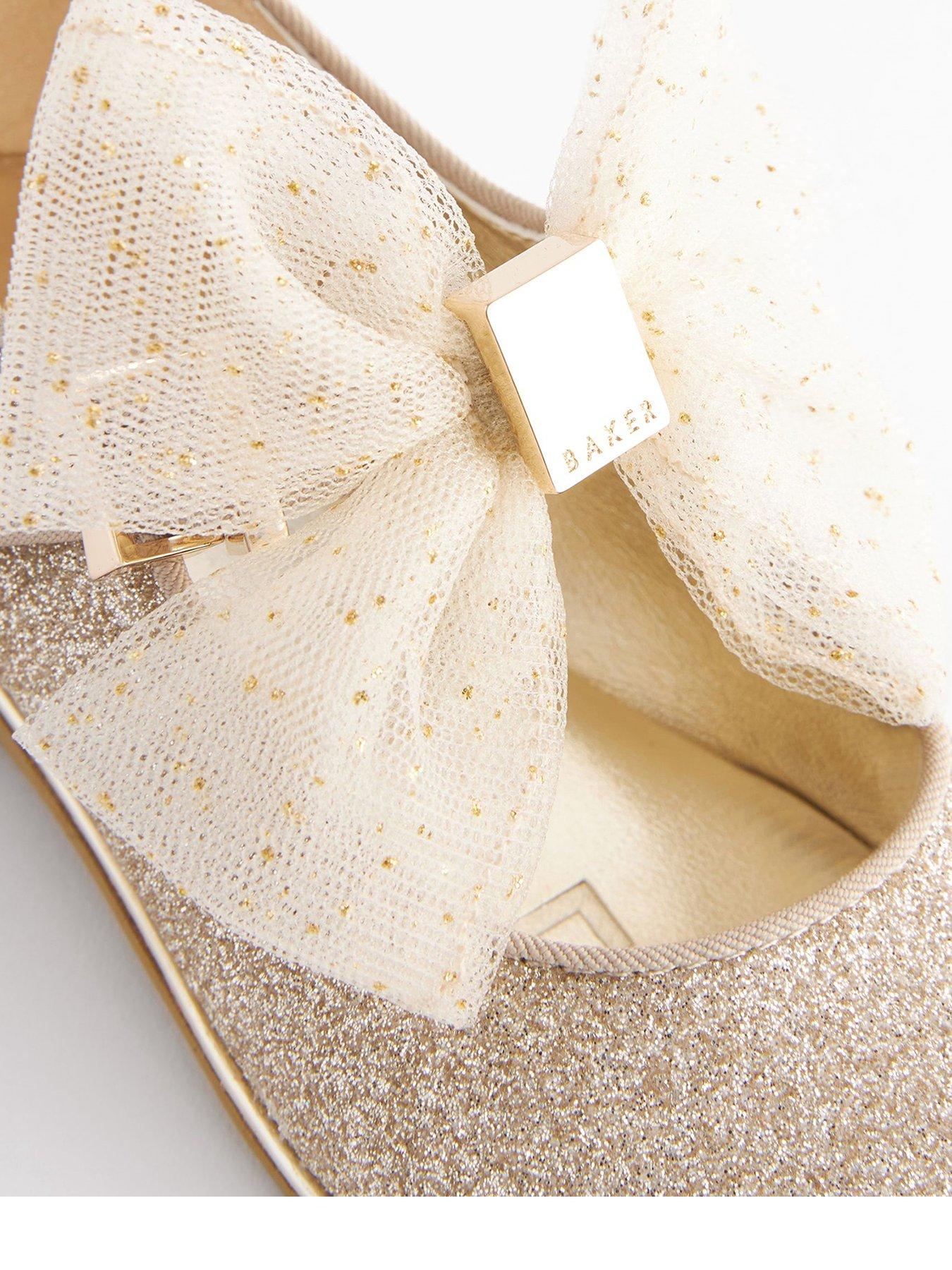 Image 3 of 4 of Ted Baker Glitter Shoes With Bow - Gold