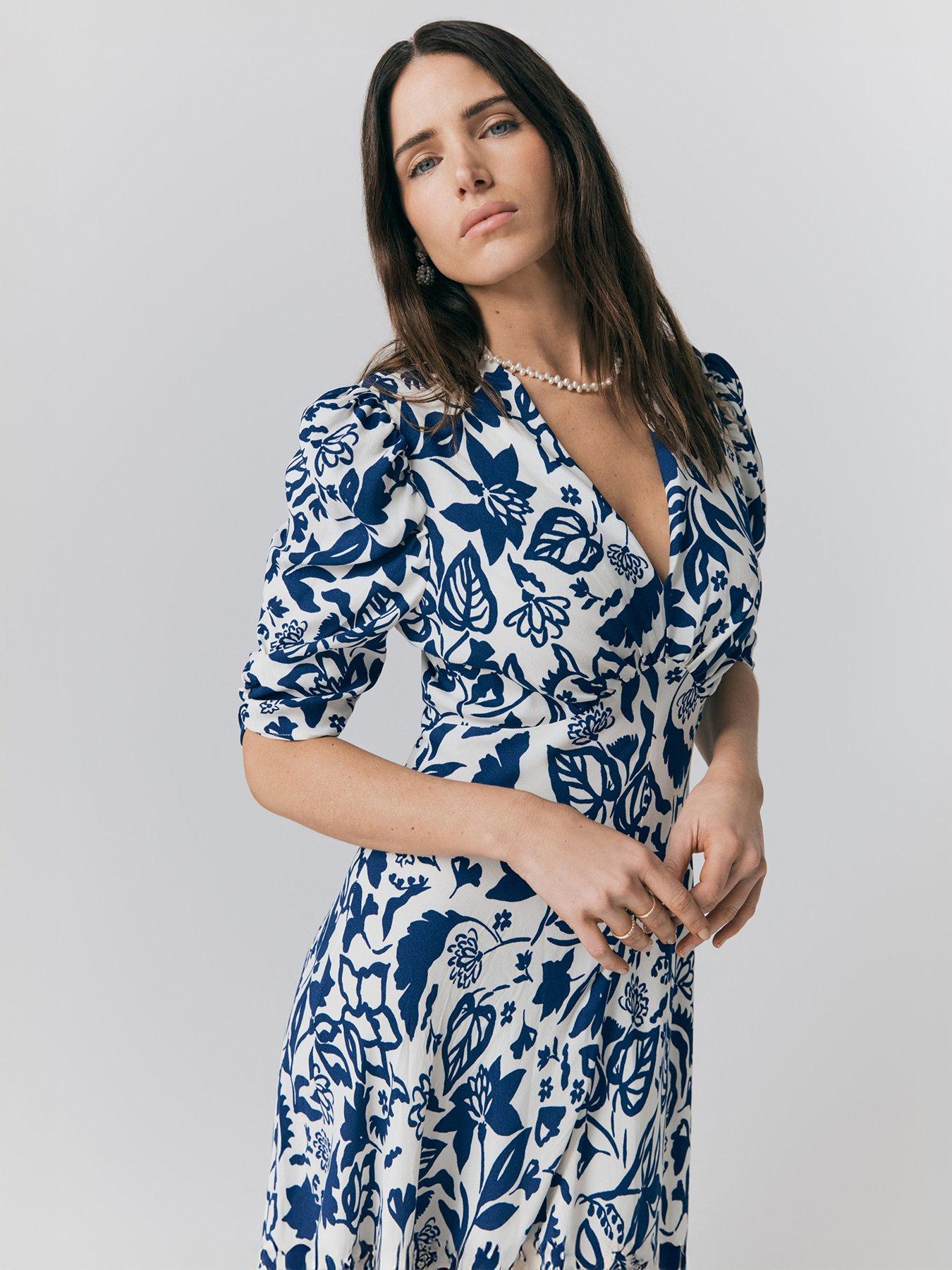 Ghost Madi Floral Crepe Midi Tea Dress - Navy Abstract Floral | Very Ireland