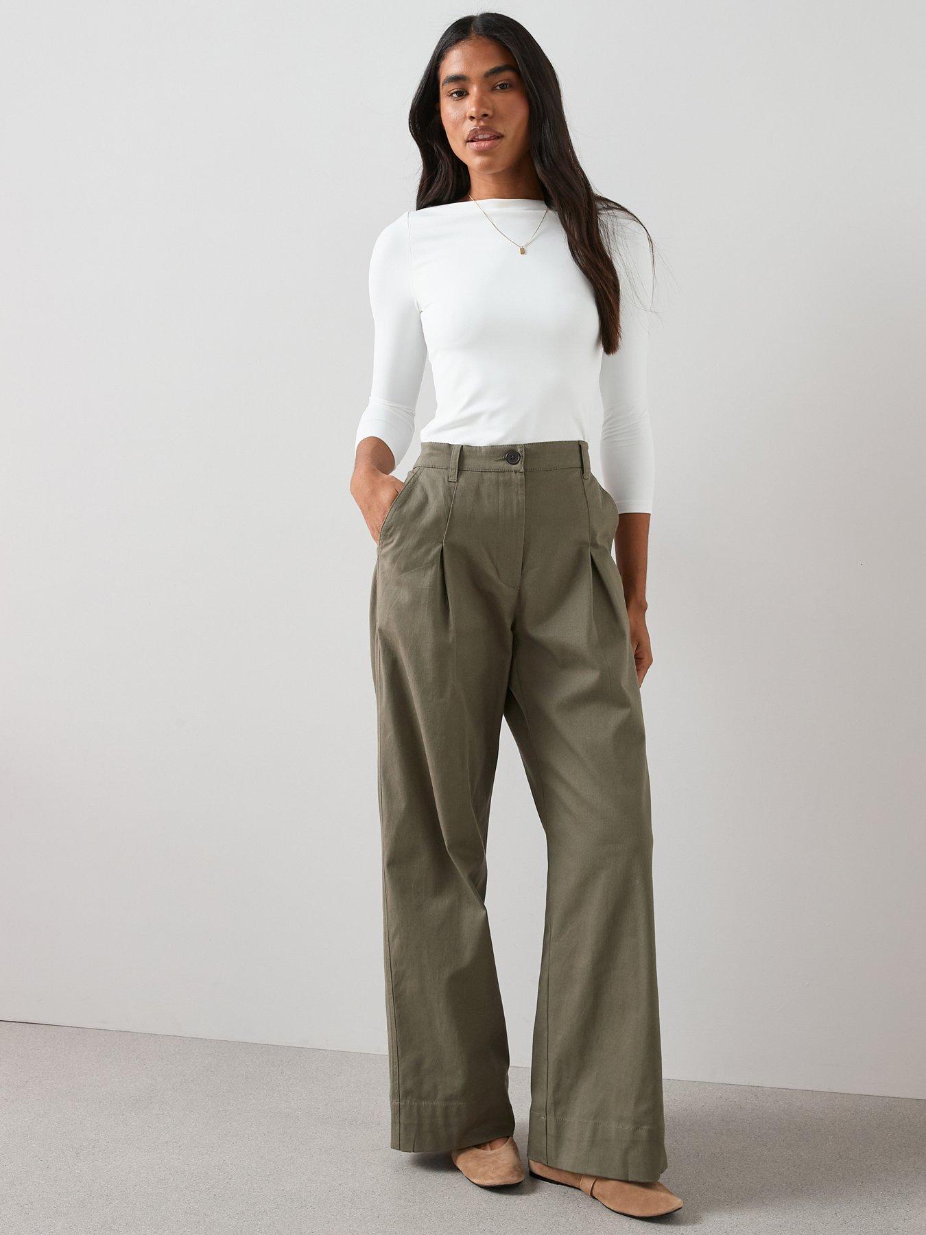 V by Very Pleat Top Wide Leg Casual Trouser - Khaki