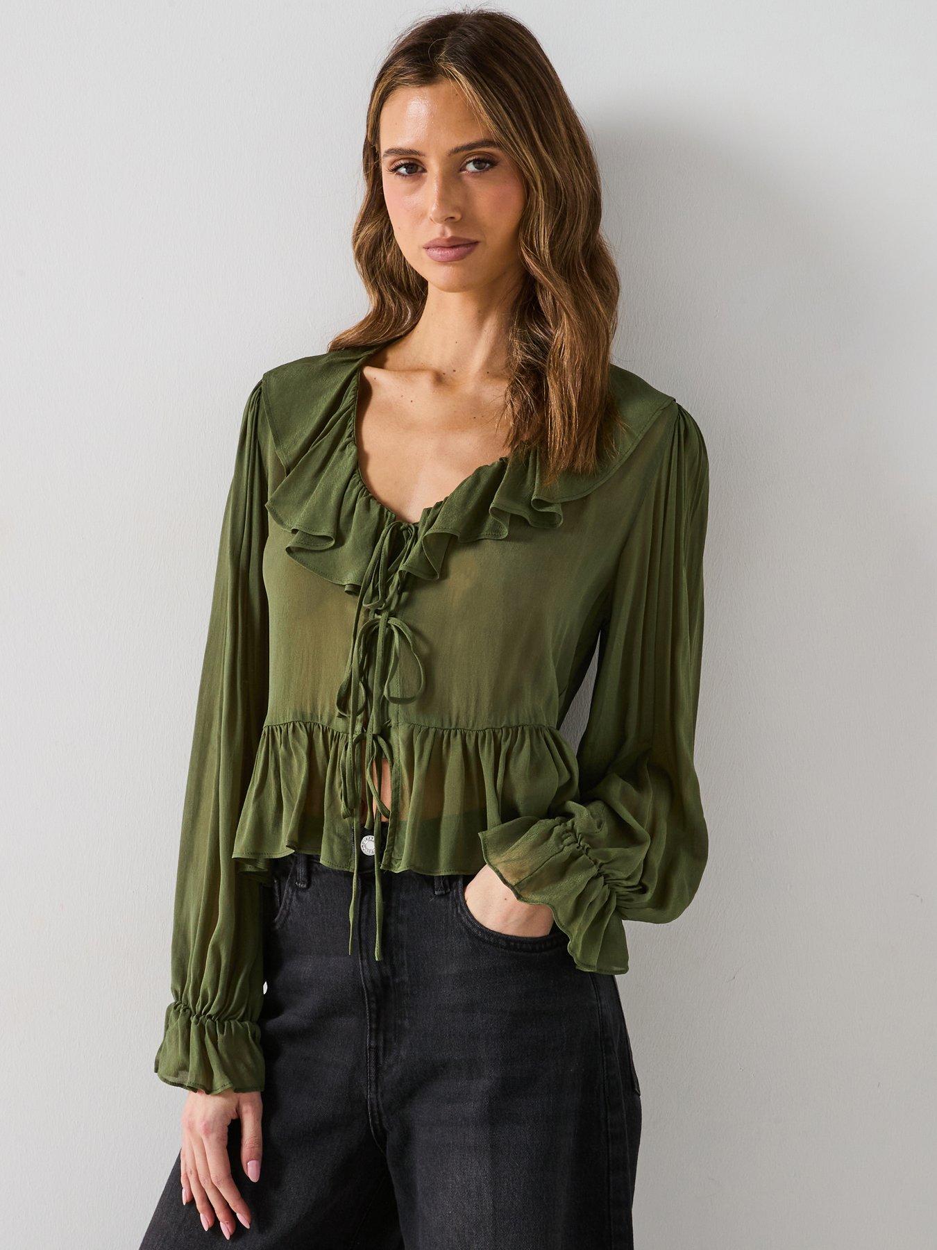 mango-tie-detail-blouse-khaki