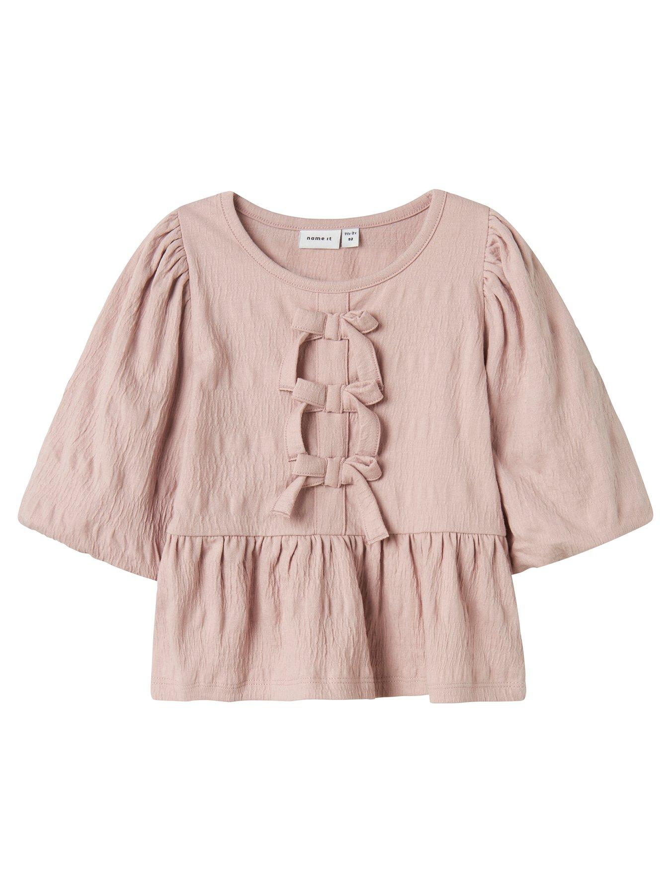 Name It Mini Girls 3/4 Sleeve Bow Top - Burnished Lilac