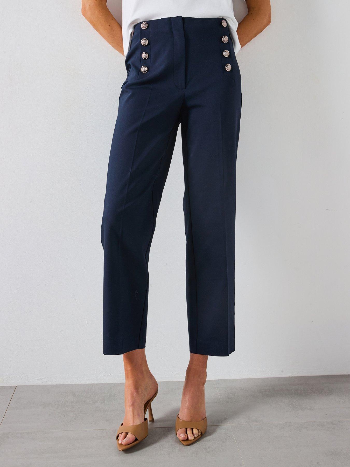 Image 1 of 6 of Mango Straight Trousers With Jewel Buttons
