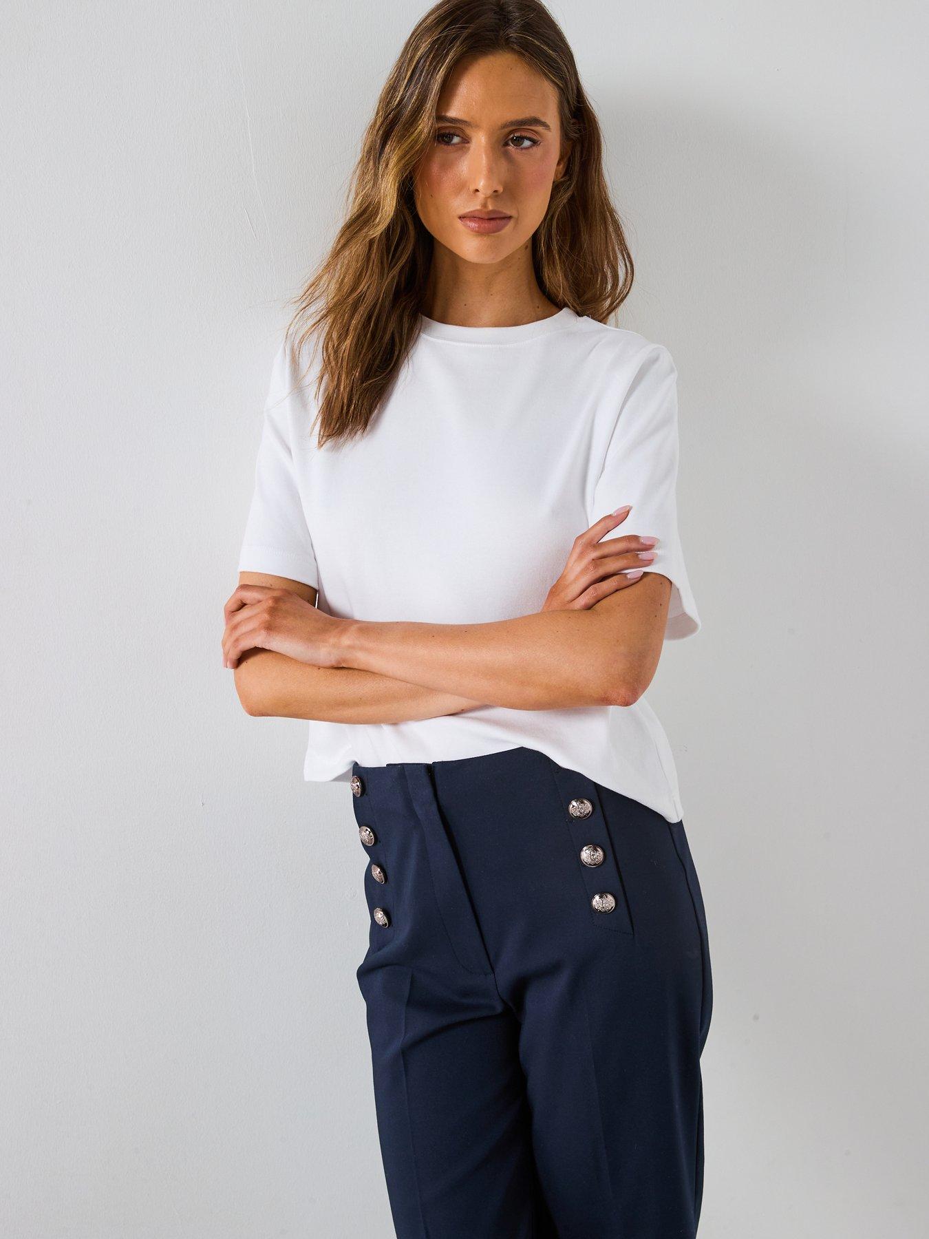 Image 4 of 6 of Mango Straight Trousers With Jewel Buttons