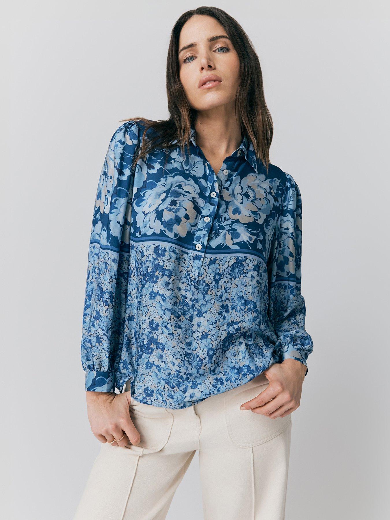 Image of Ghost Josie Placement Floral Blouse - Blue Dusty Floral