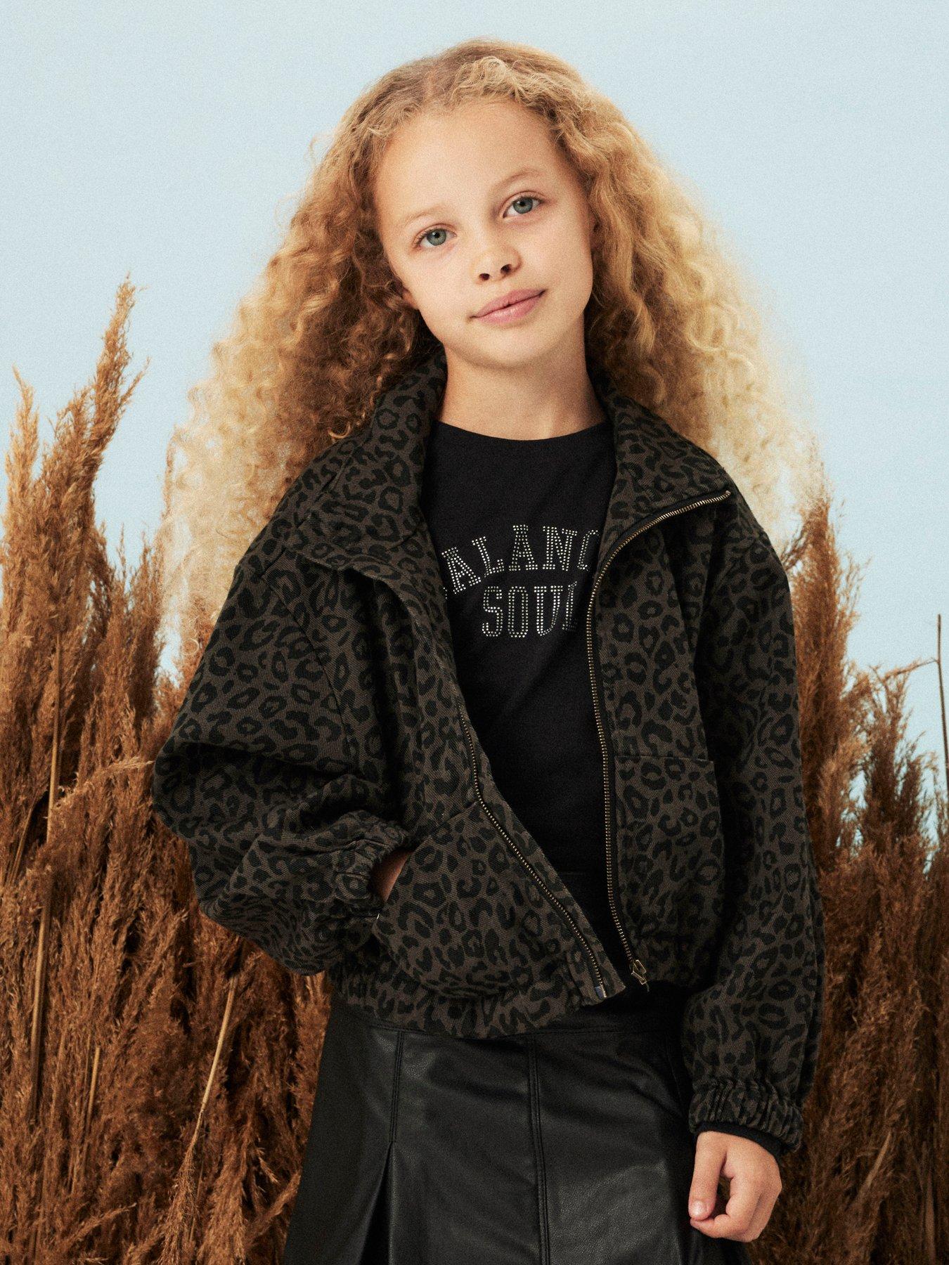 Name It Girls Leopard Print Zip Up Denim Jacket - Mockingbird Leo