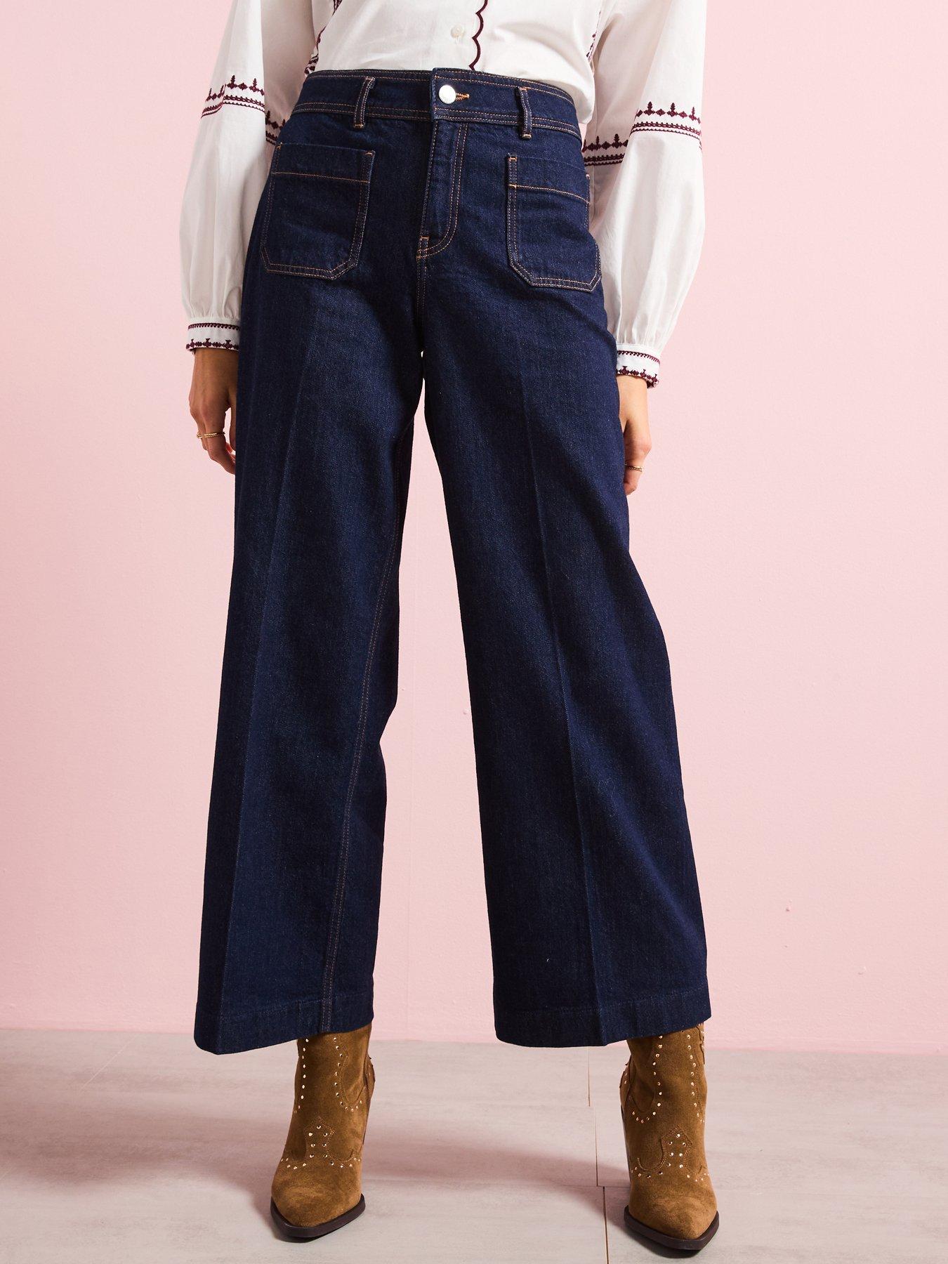 Image 2 of 6 of Mango Wide Leg Jeans With Pockets - Dark Wash