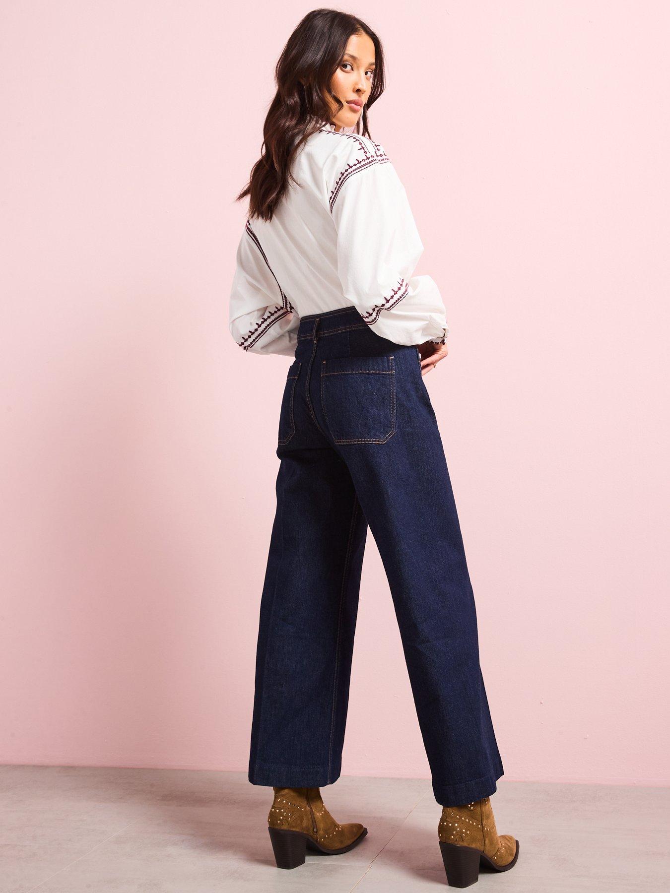 Image 3 of 6 of Mango Wide Leg Jeans With Pockets - Dark Wash