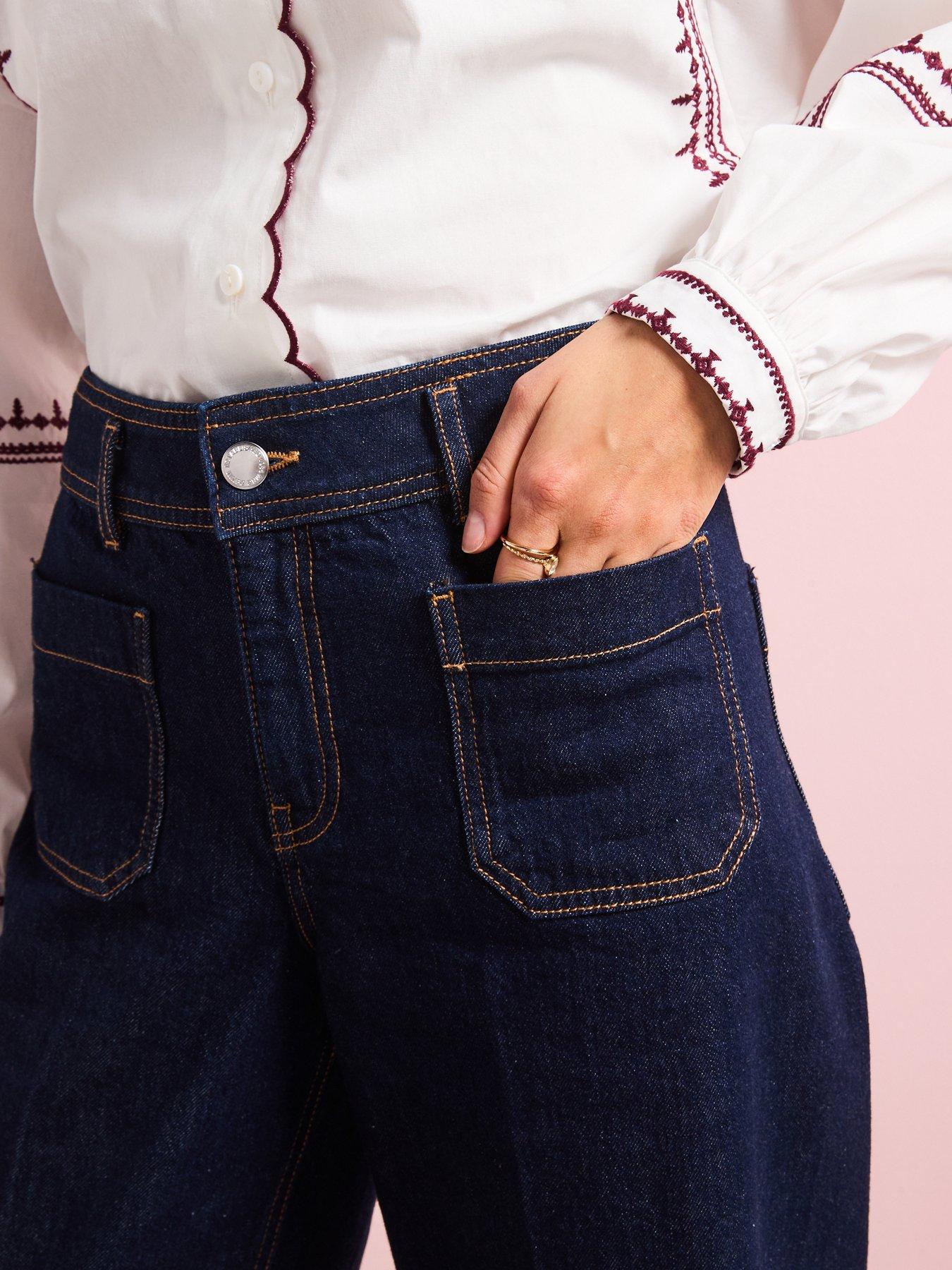 Image 4 of 6 of Mango Wide Leg Jeans With Pockets - Dark Wash