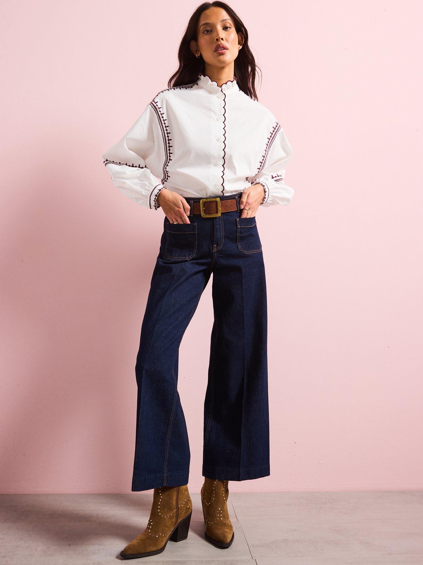 Image 5 of 6 of Mango Wide Leg Jeans With Pockets - Dark Wash