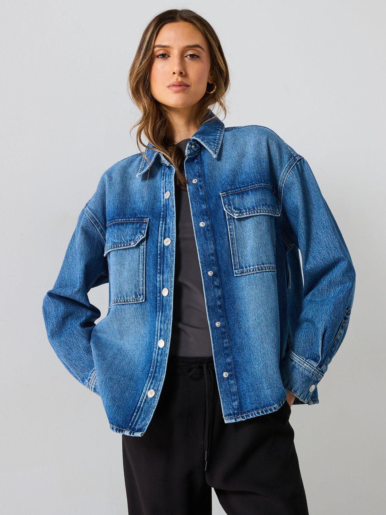 Image 1 of 6 of Mango Denim Overshirt Pockets - Blue